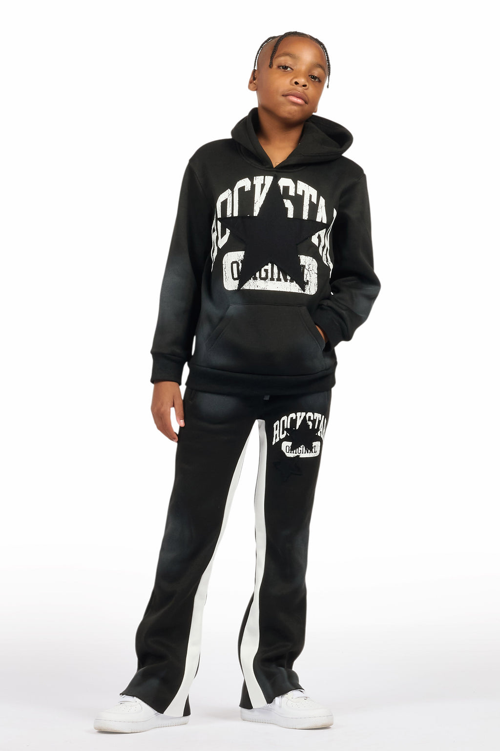 Boys Mallor Black/White Stacked Hoodie Track Set
