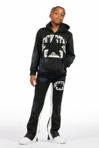 Boys Mallor Black/White Stacked Hoodie Track Set