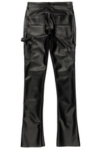 Quatz Black Leather Stacked Flare Jean