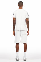 Amos White T-Shirt/Raw Edge Short Set