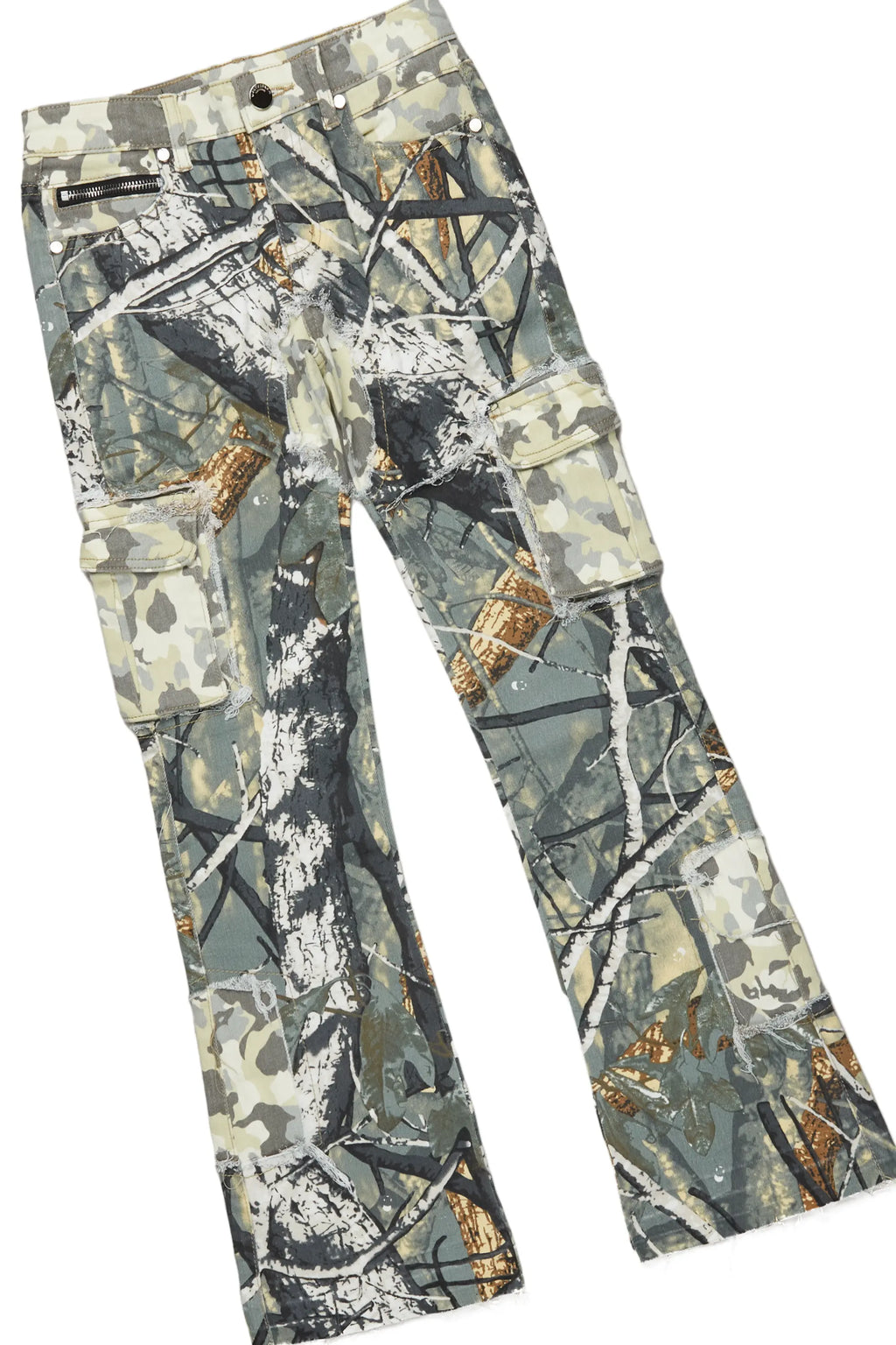 Boys Augustin Grey/Tree Camo Hoodie/Stacked Flare Jean Set