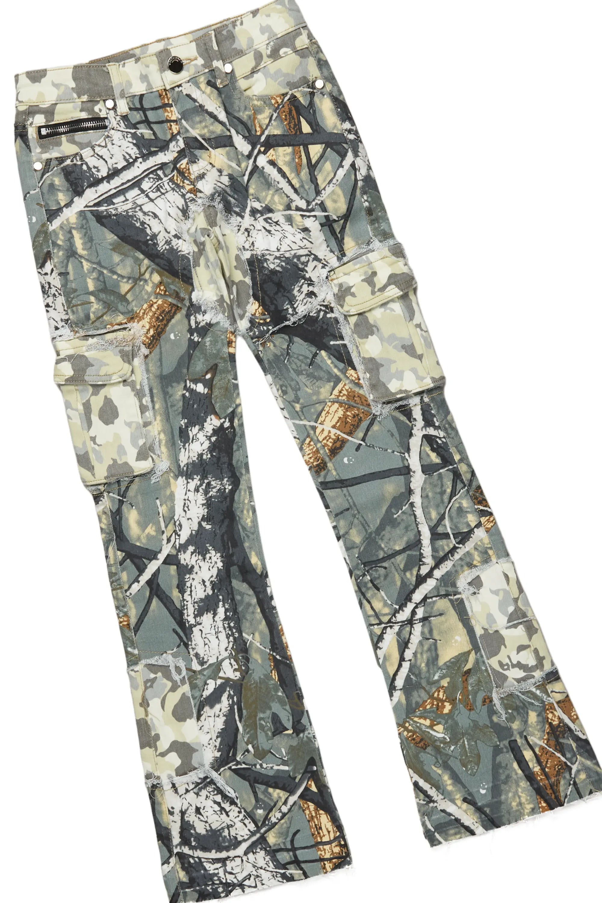 Boys Augustin Grey/Tree Camo Hoodie/Stacked Flare Jean Set