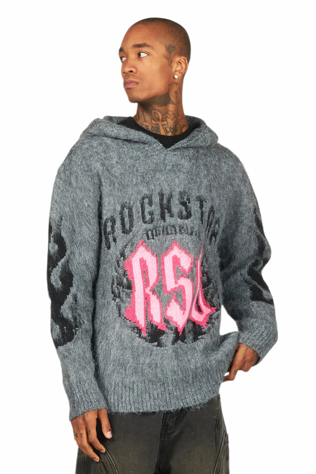 Boaz Heather Grey Graphic Mohair Hoodie