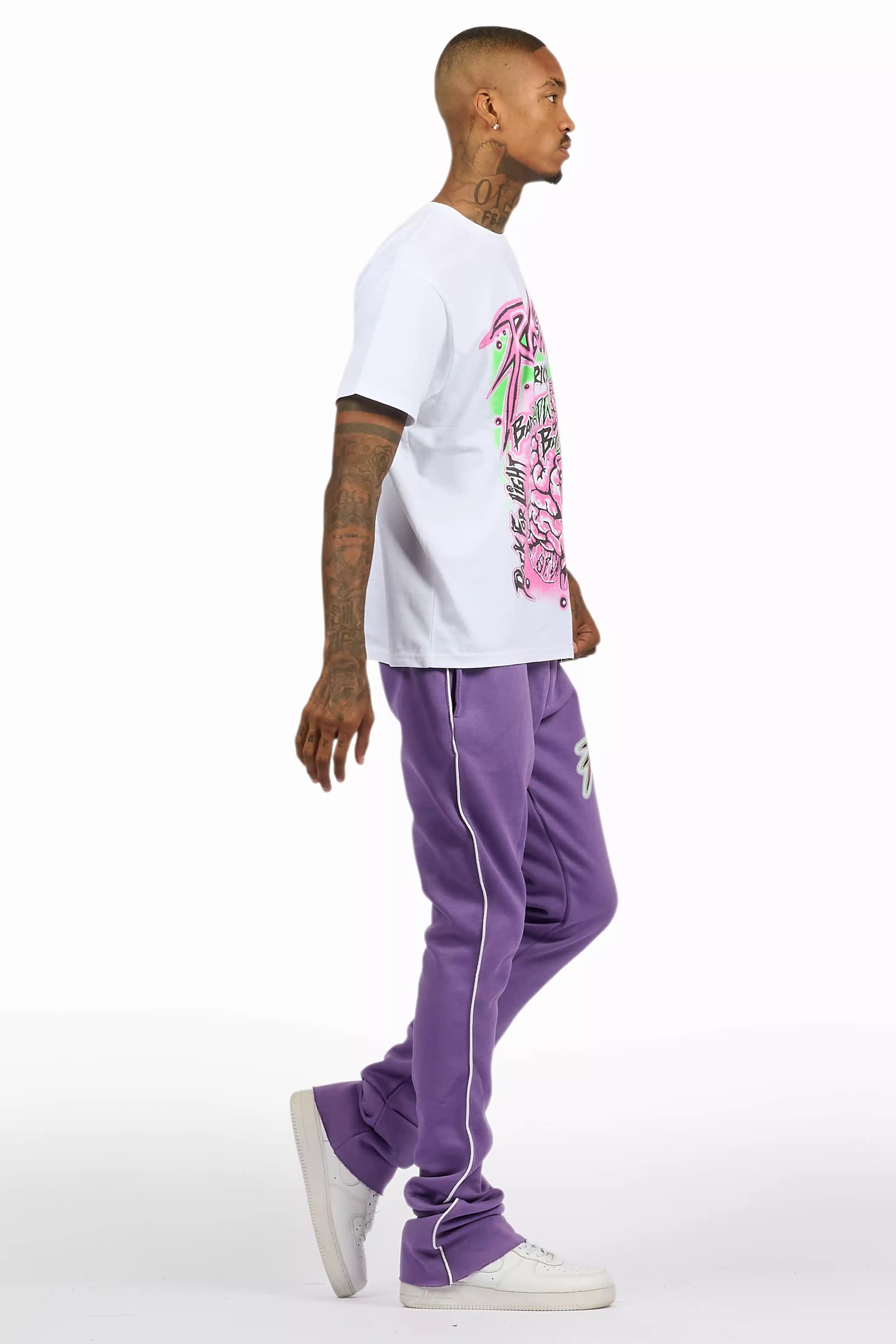 Braindead Purple/White T-Shirt/Stacked Track Set