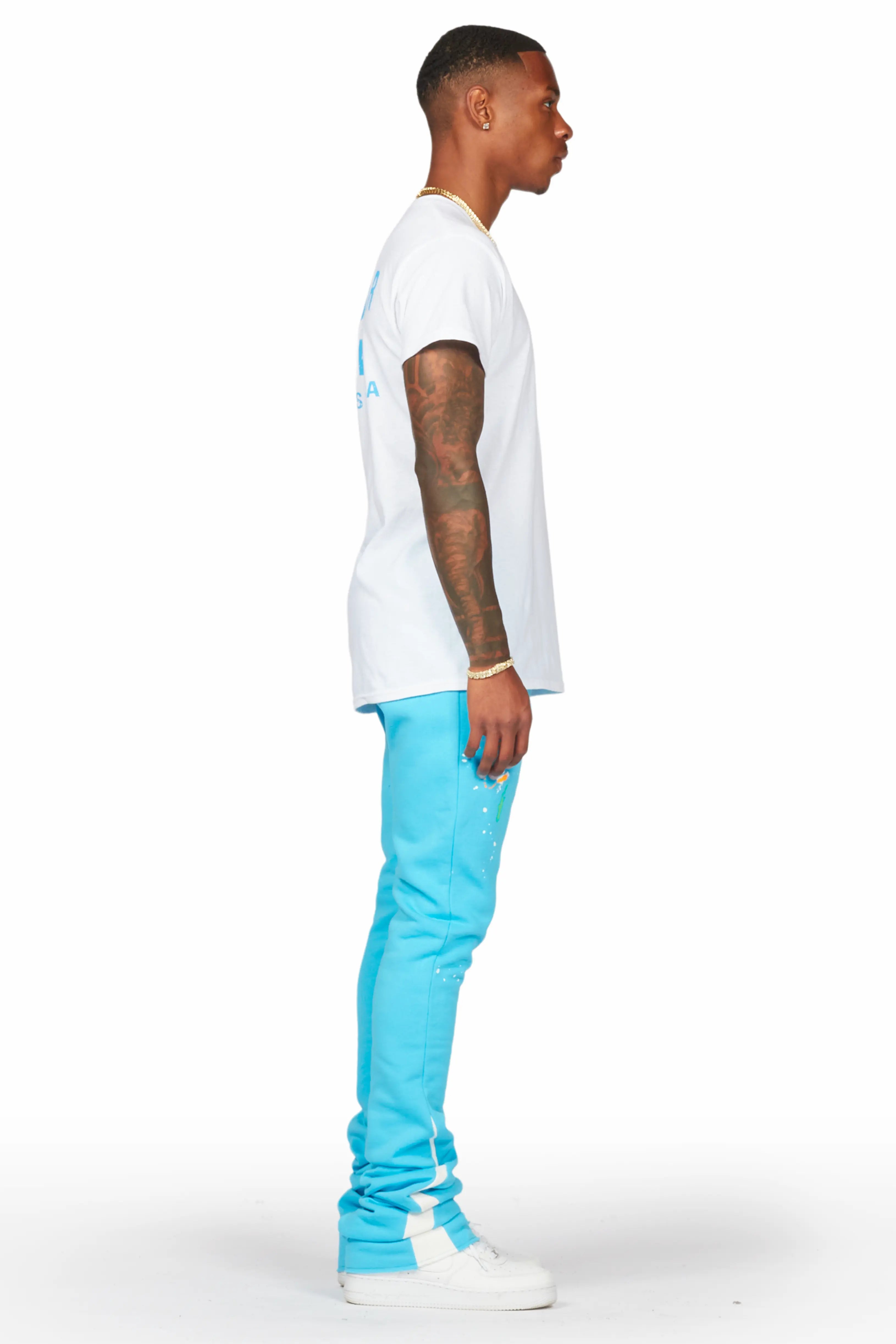 Taber Blue Super Stacked Flare Track Pant