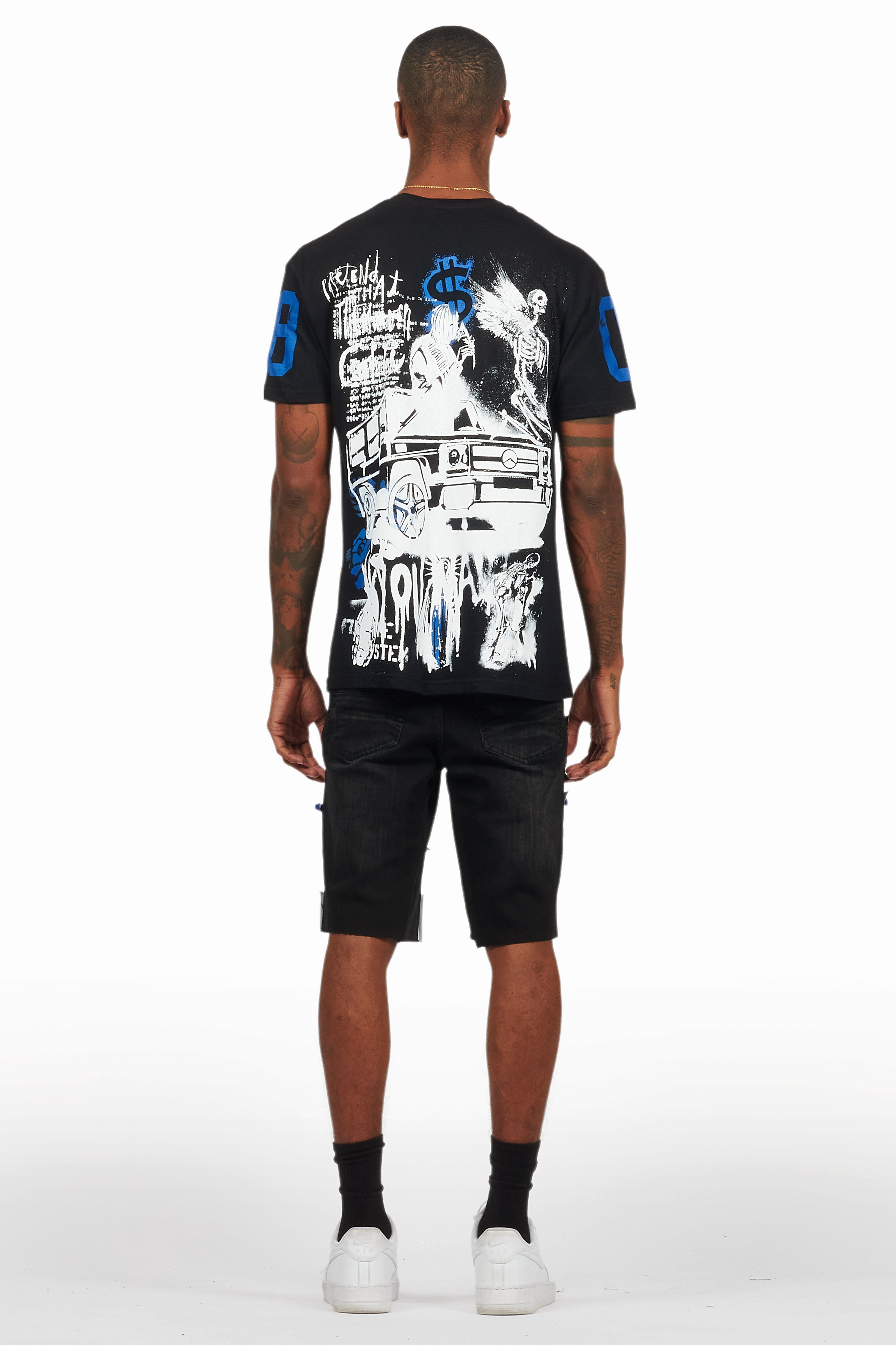 Grill Black/Blue T-Shirt/Denim Short Set