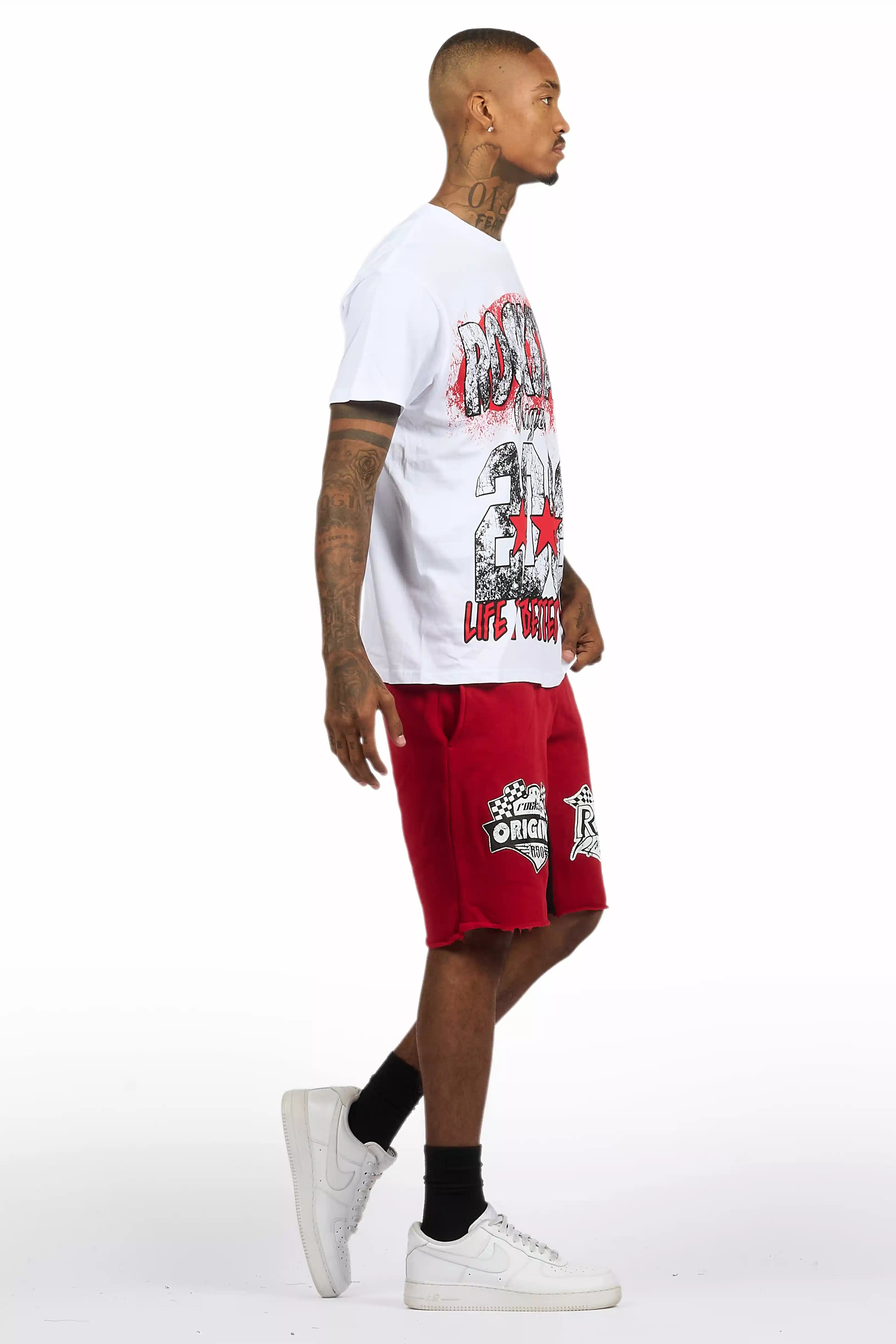 Racing Grung White/Burgundy Graphic T-Shirt Short Set