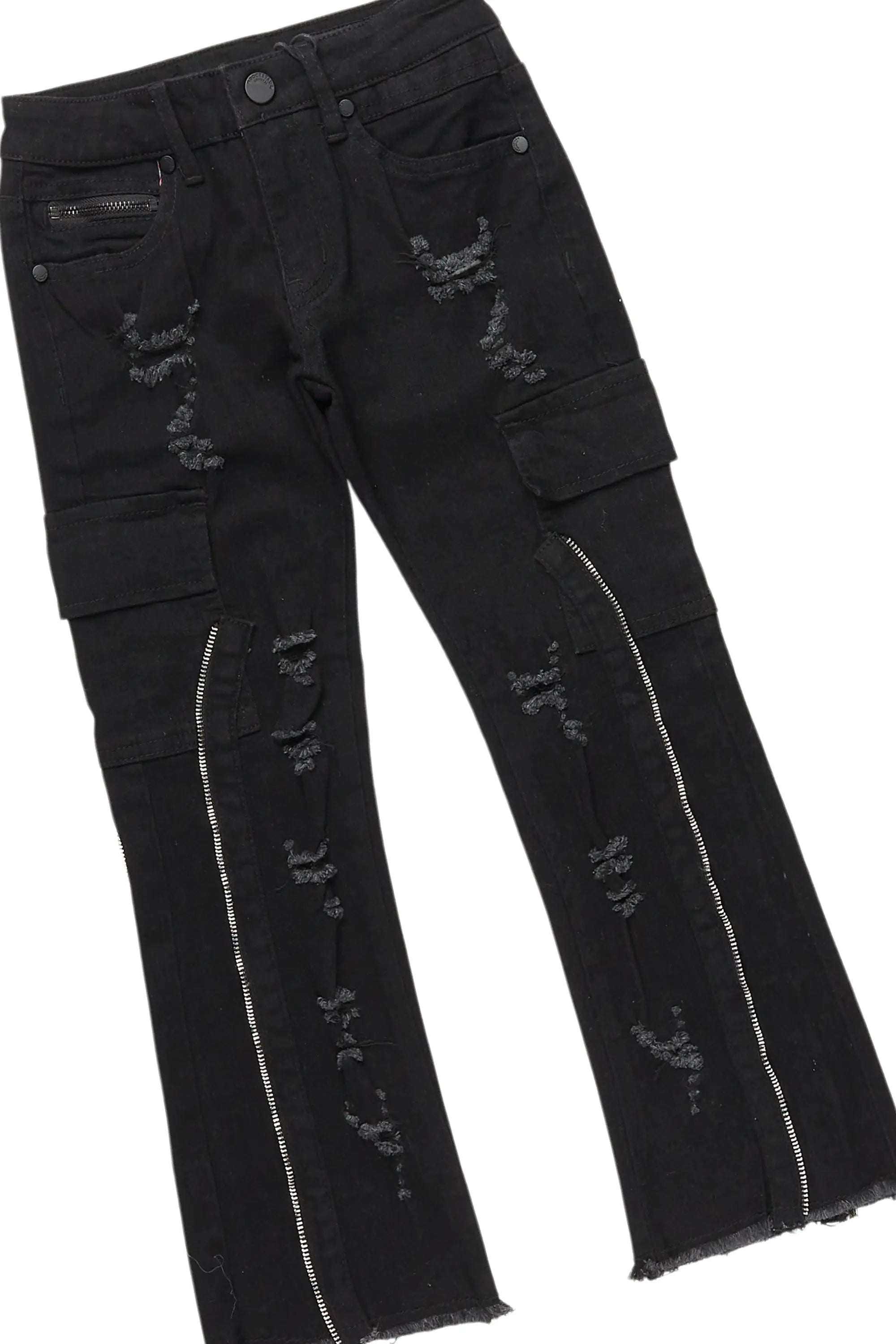 Boys Ponce Black T-Shirt/Stacked Flare Jean Set