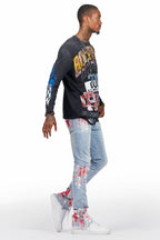 Kodak Blue/Red Painter Stacked Flare Jean