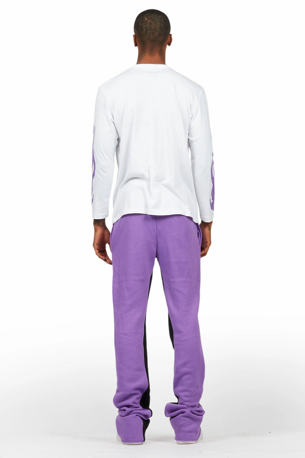 Amos Purple/White Long Sleeve T-Shirt/Stacked Baggy Pant Set