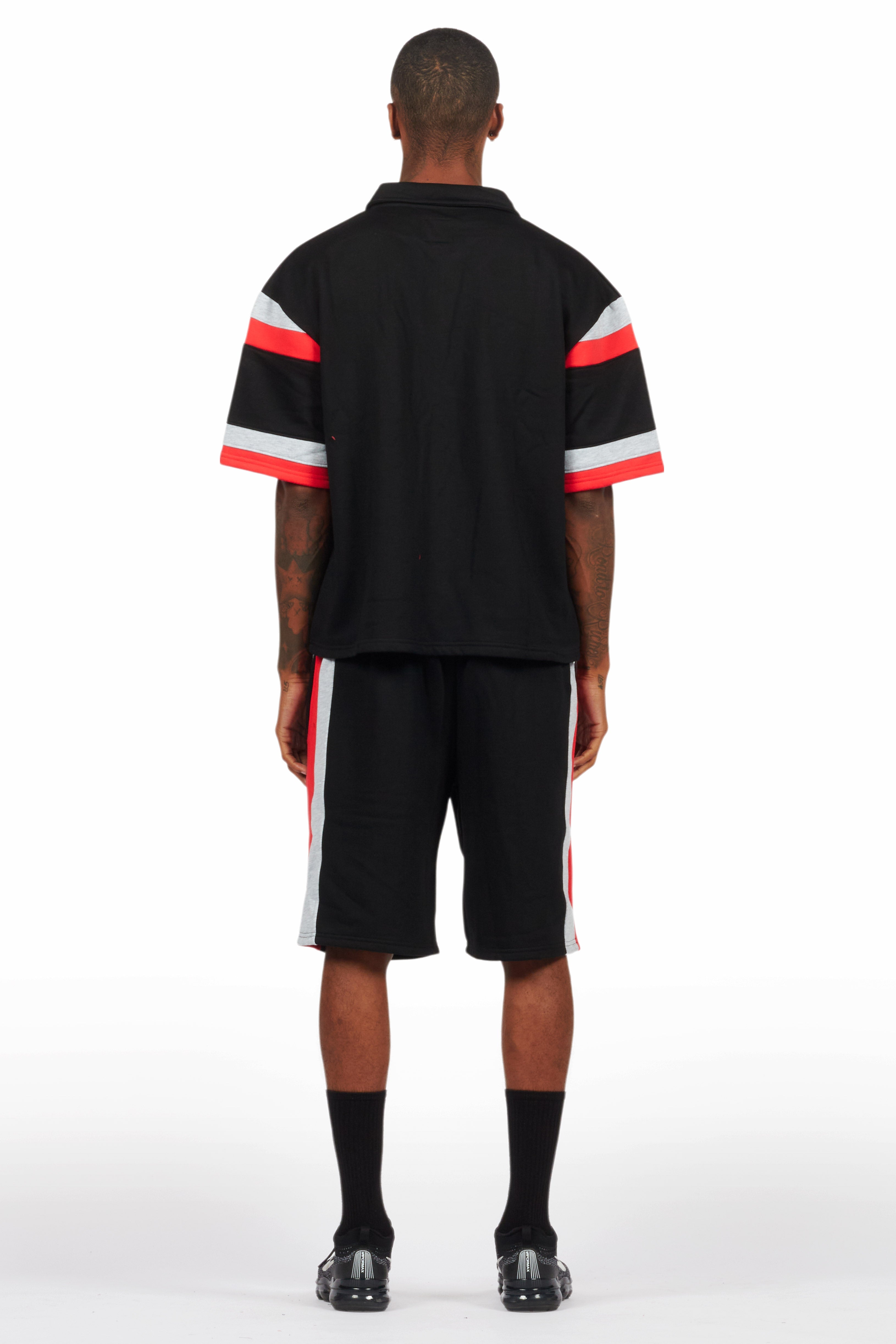 Zavid Black Button Up T-Shirt/Short Set