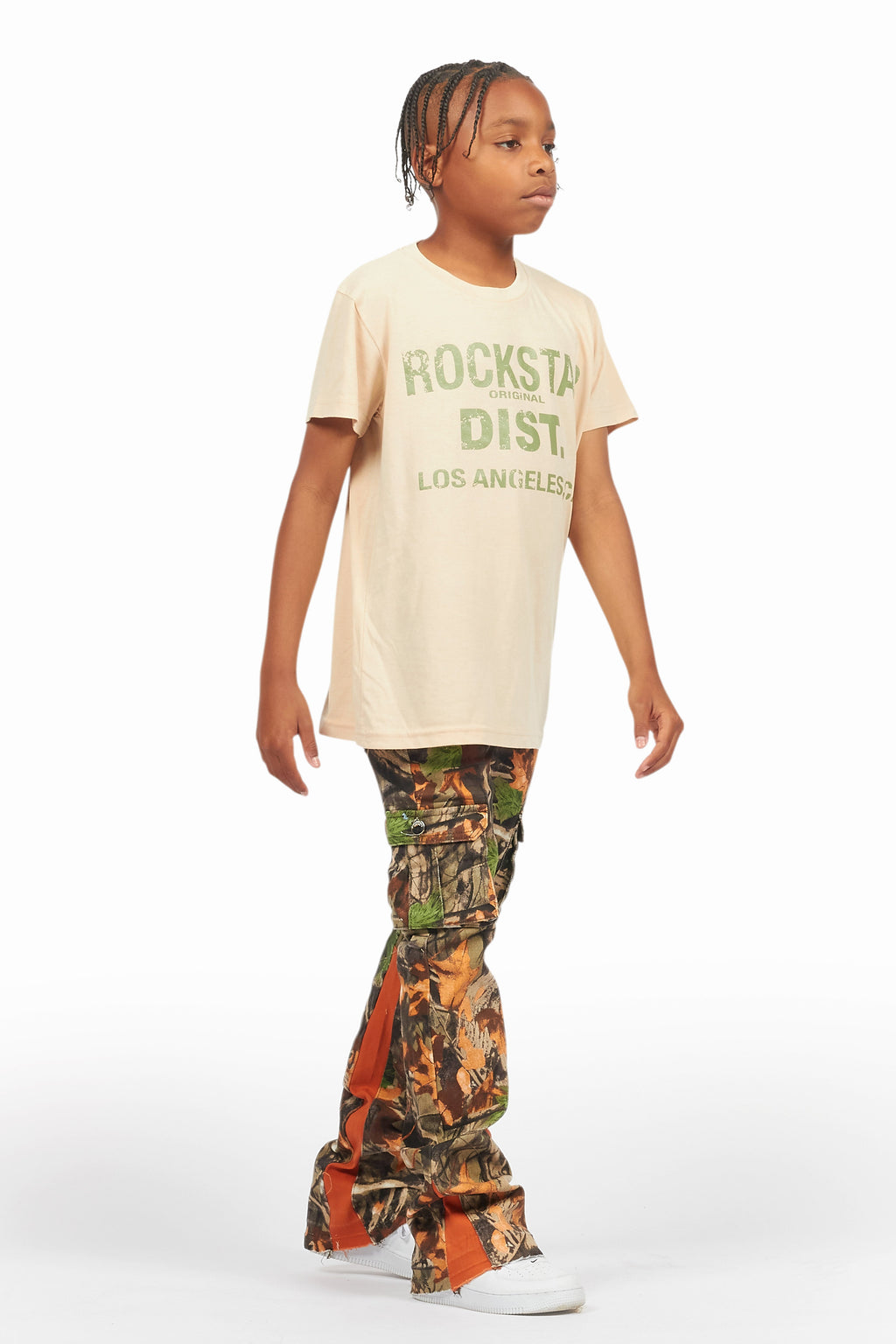 Boys Rolan Orange Tree Camo Stacked Flare Jean