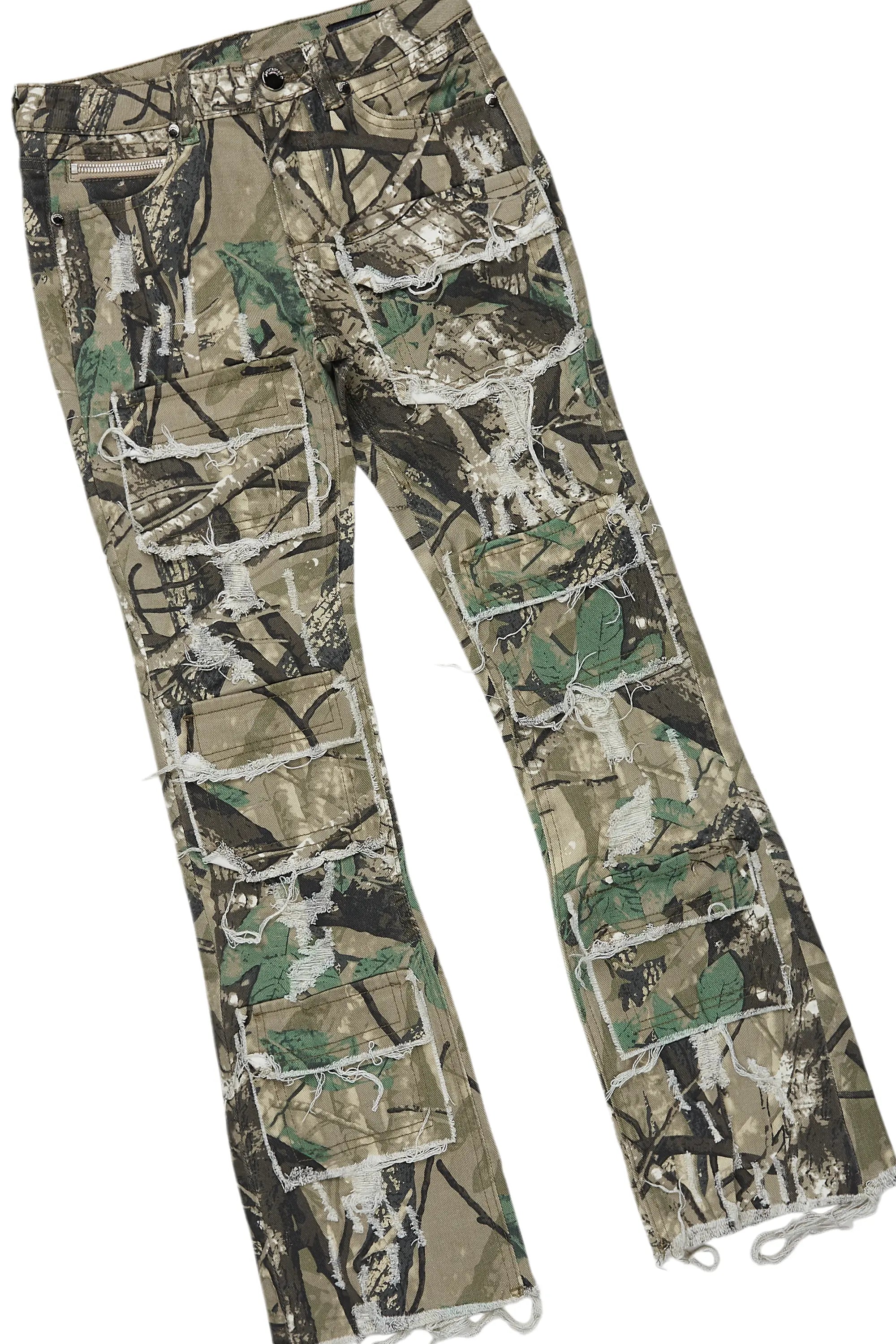 Boys Koen Black/Camo Hoodie/Stacked Flare Jean Set