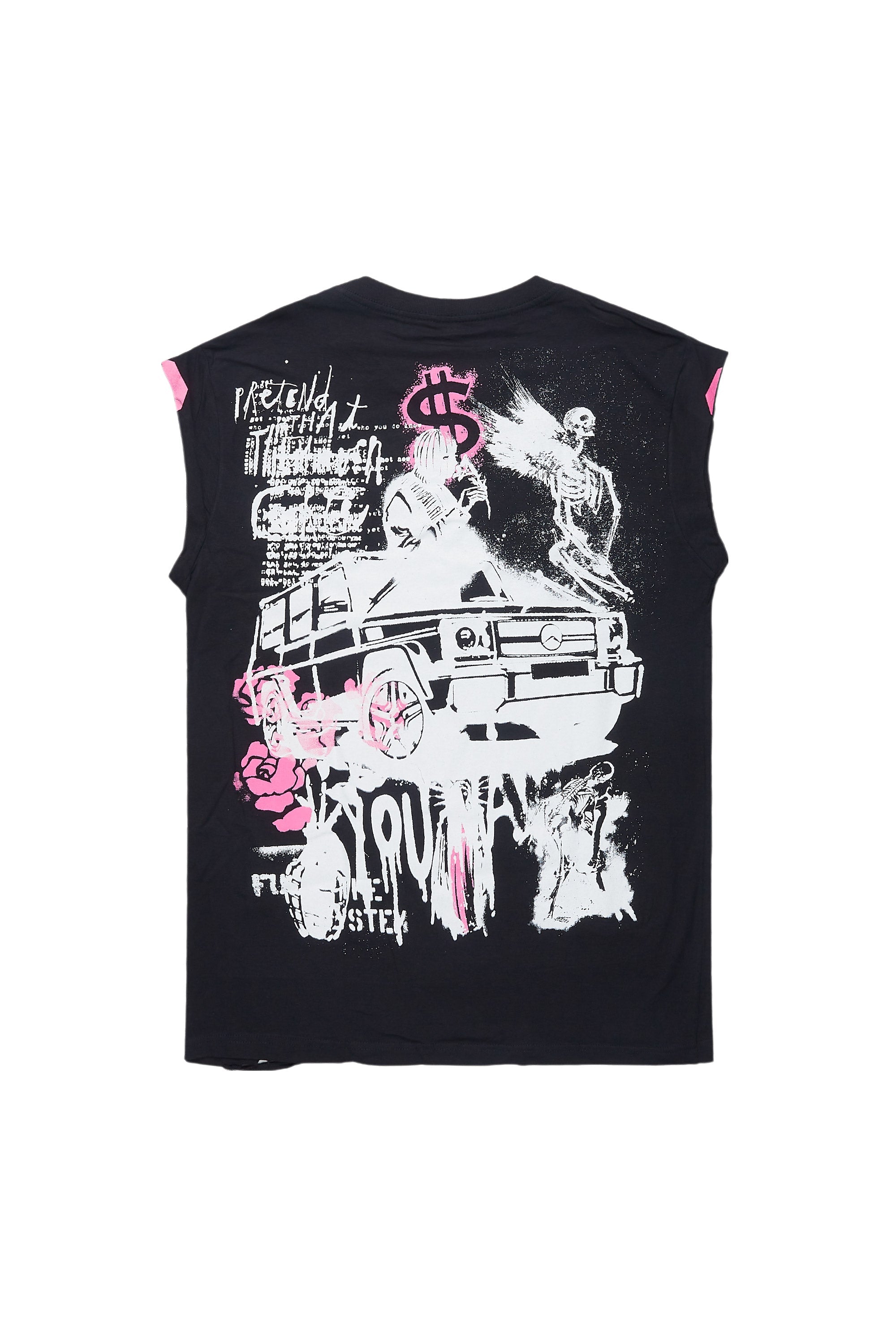 Grill Black/Pink Graphic Muscle T-Shirt