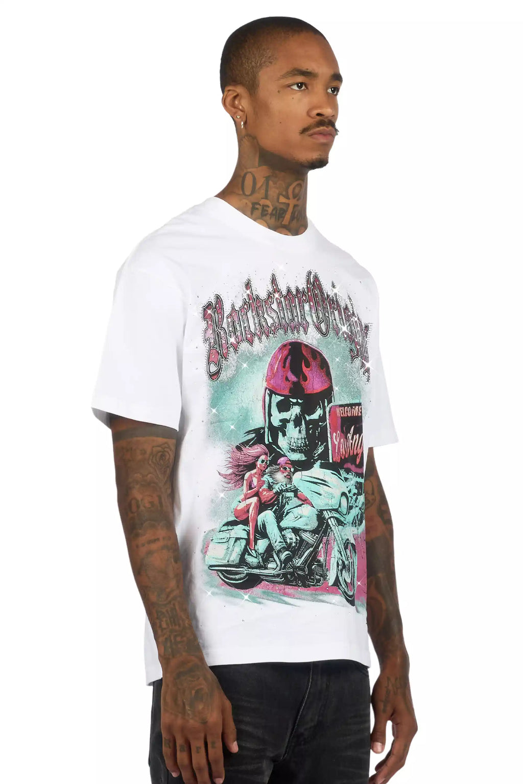 Reece White Graphic Rhinestone T-Shirt