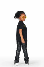Girls Rikka Black PU Super Stacked Flarer Jean