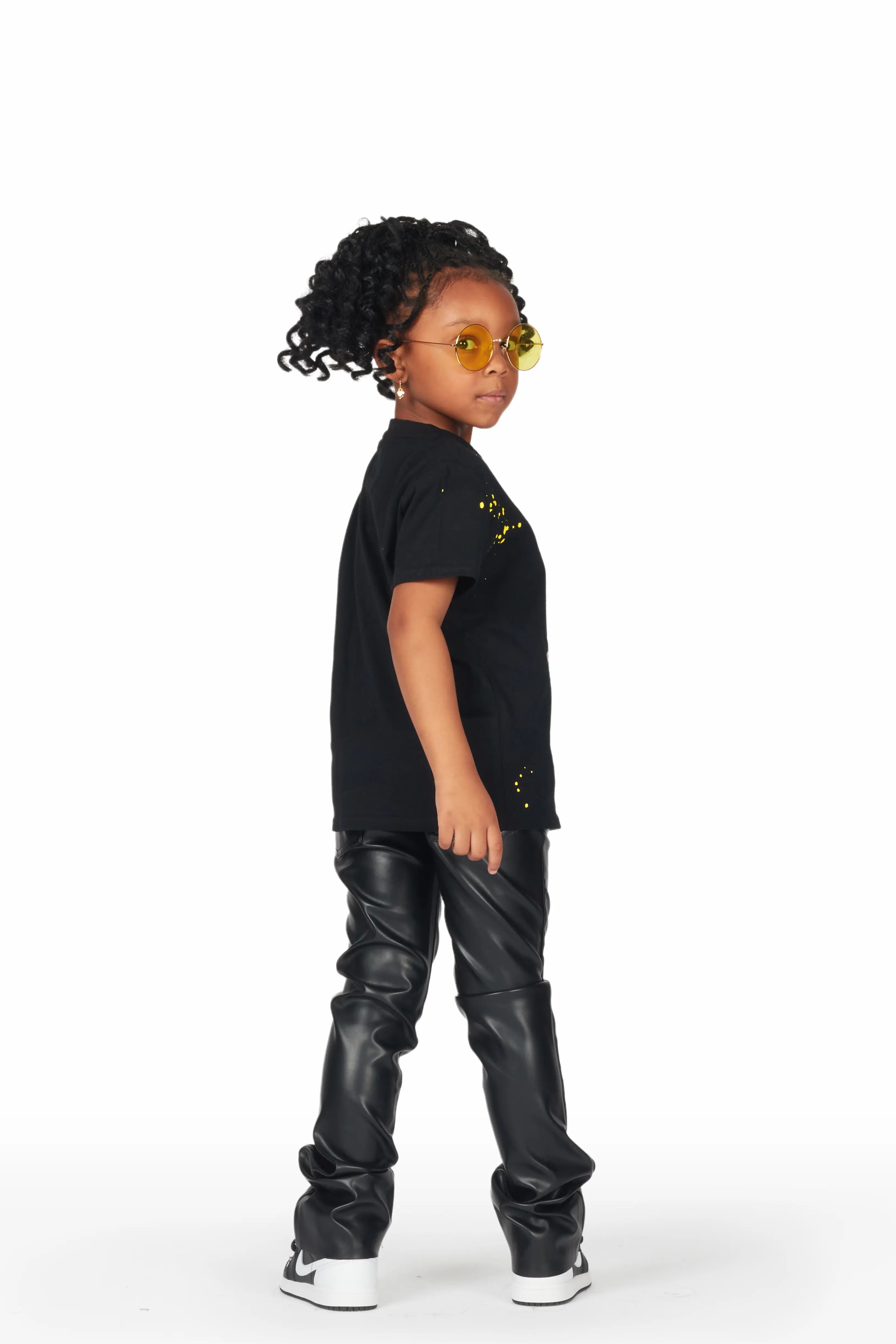 Girls Rikka Black PU Super Stacked Flarer Jean