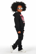 Girls Zaira Black Cargo Stacked Flare Jean