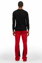 Waller Black/Burgundy Long Sleeve T-Shirt/Baggy Pant Set