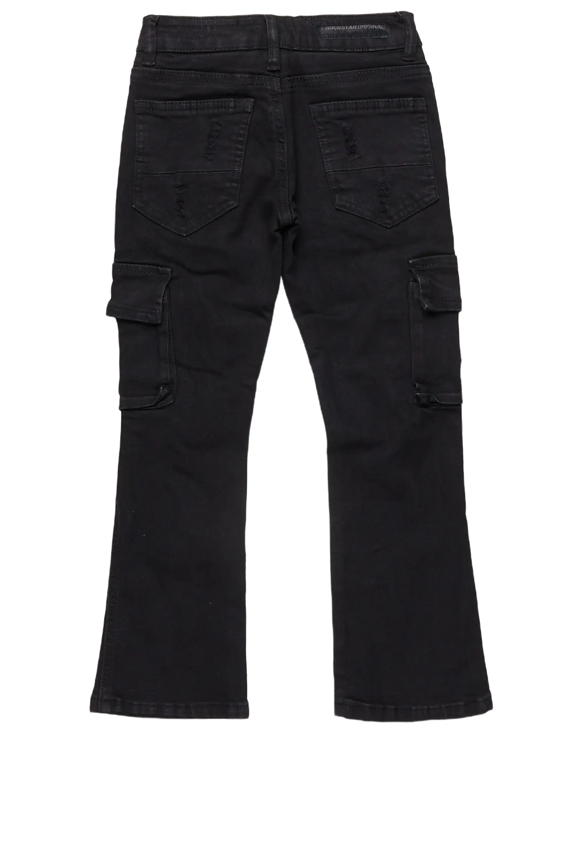 Girls Zaira Black Cargo Stacked Flare Jean