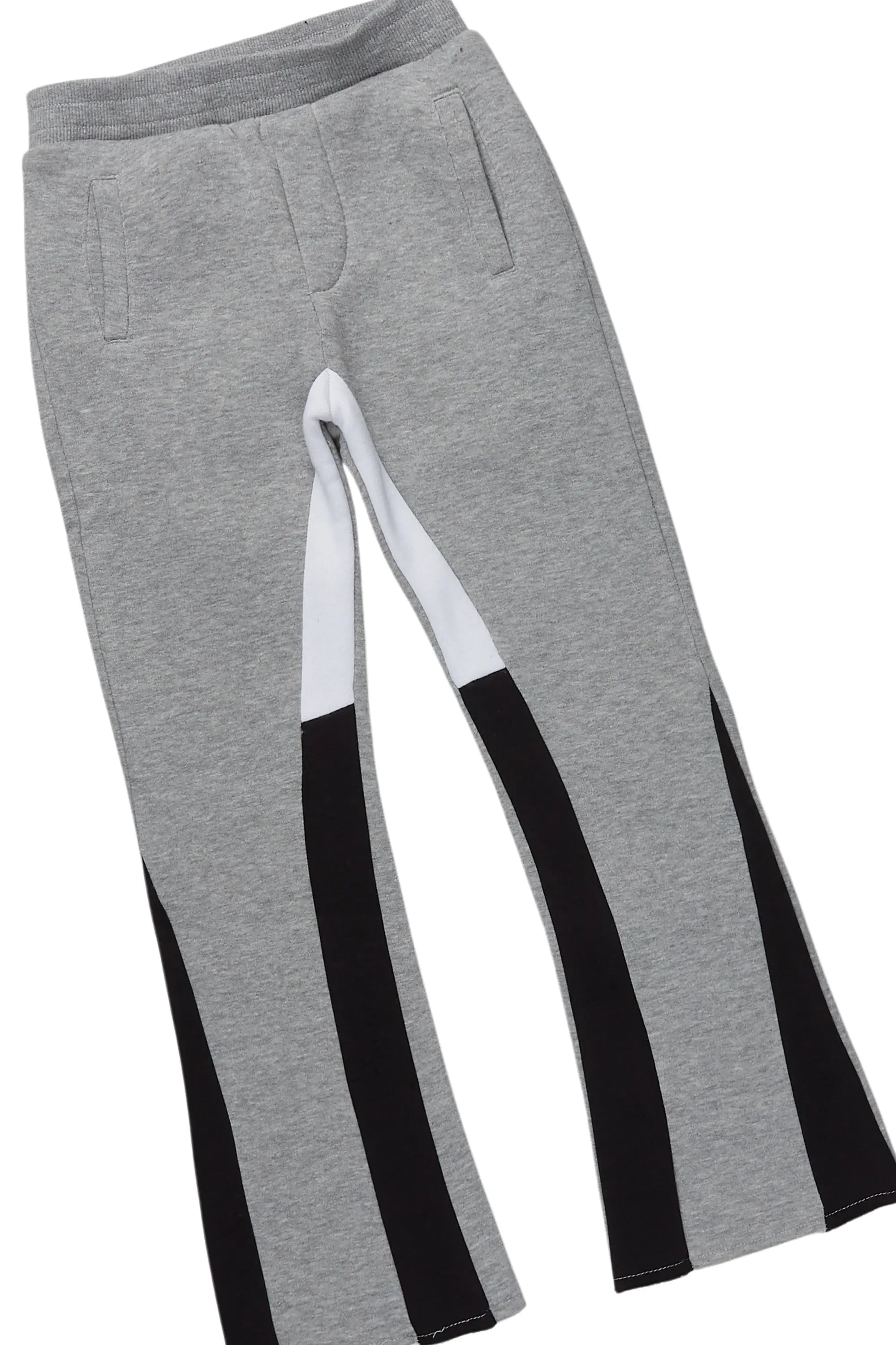 Boys Basic Heather Grey Stacked Flare Pant Set