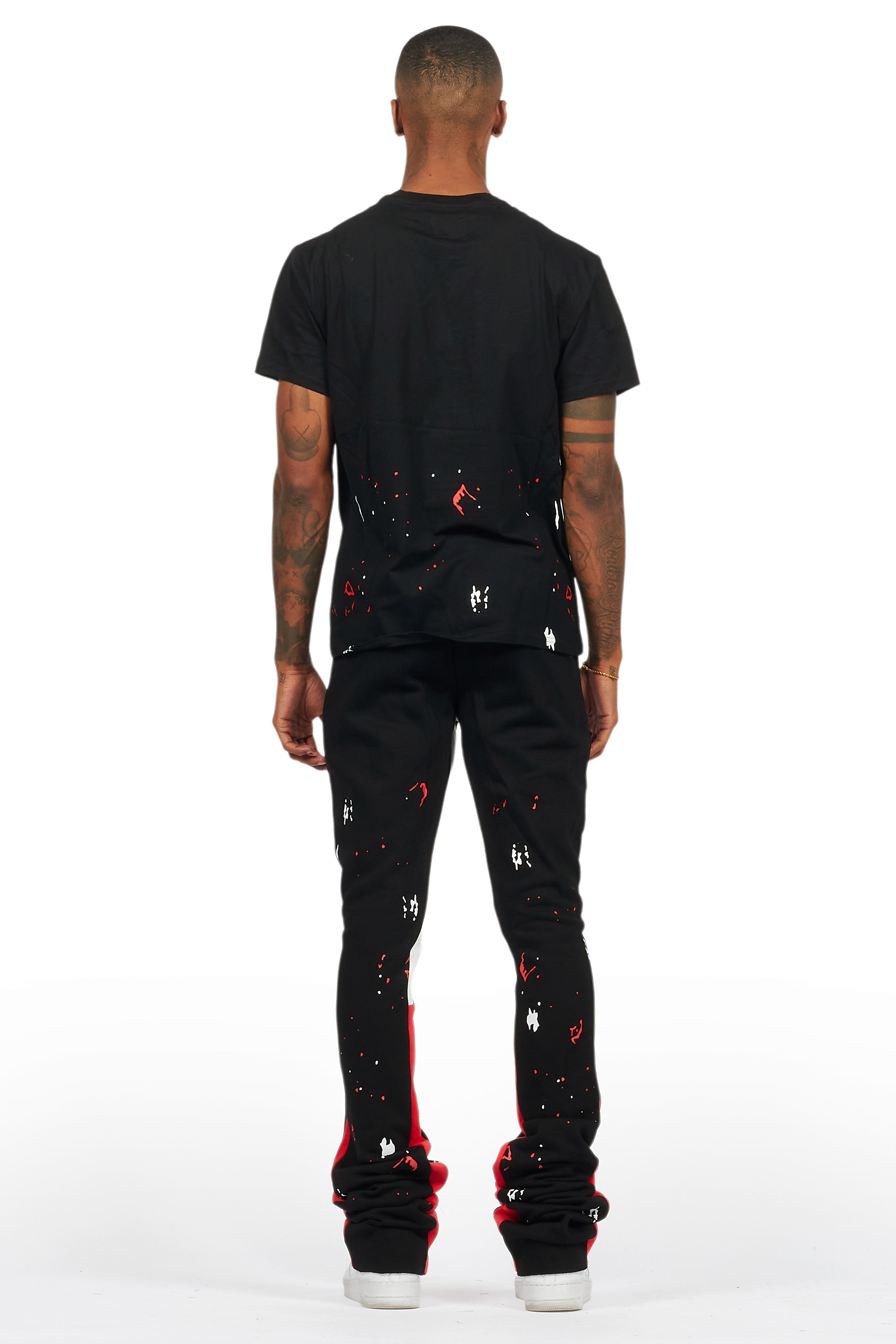 Scottie Black/Red T-Shirt/Stacked Flare Track Pant Set