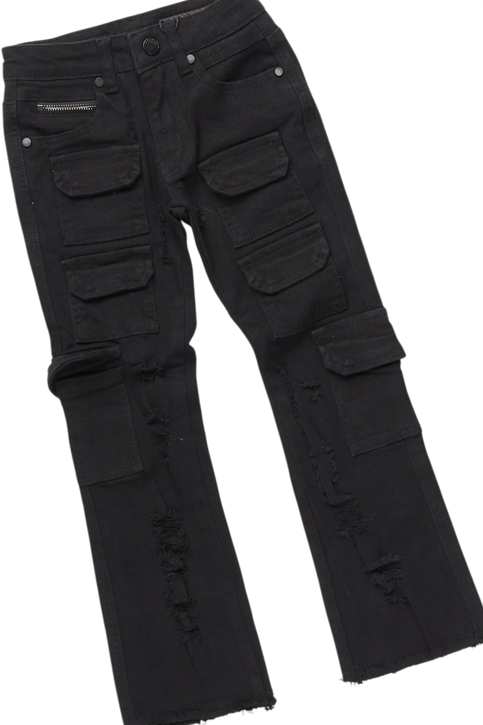 Boys Kiley Black Hoodie/Stacked Flare Jean Set