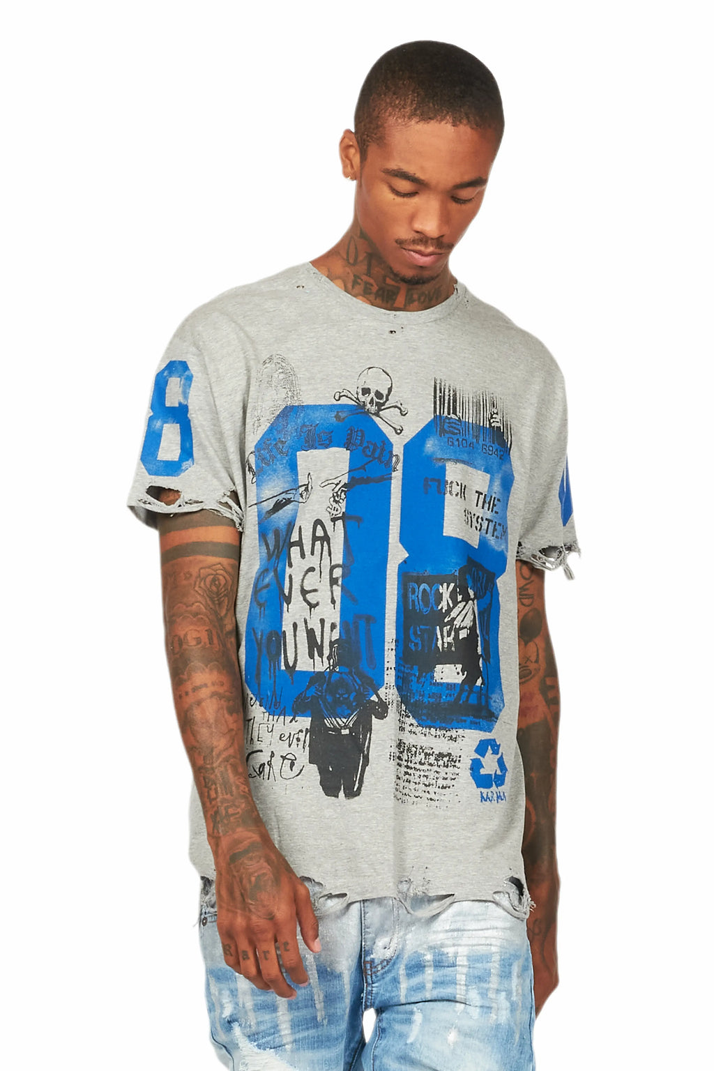 Grill Heather Grey Graphic Oversized T-Shirt