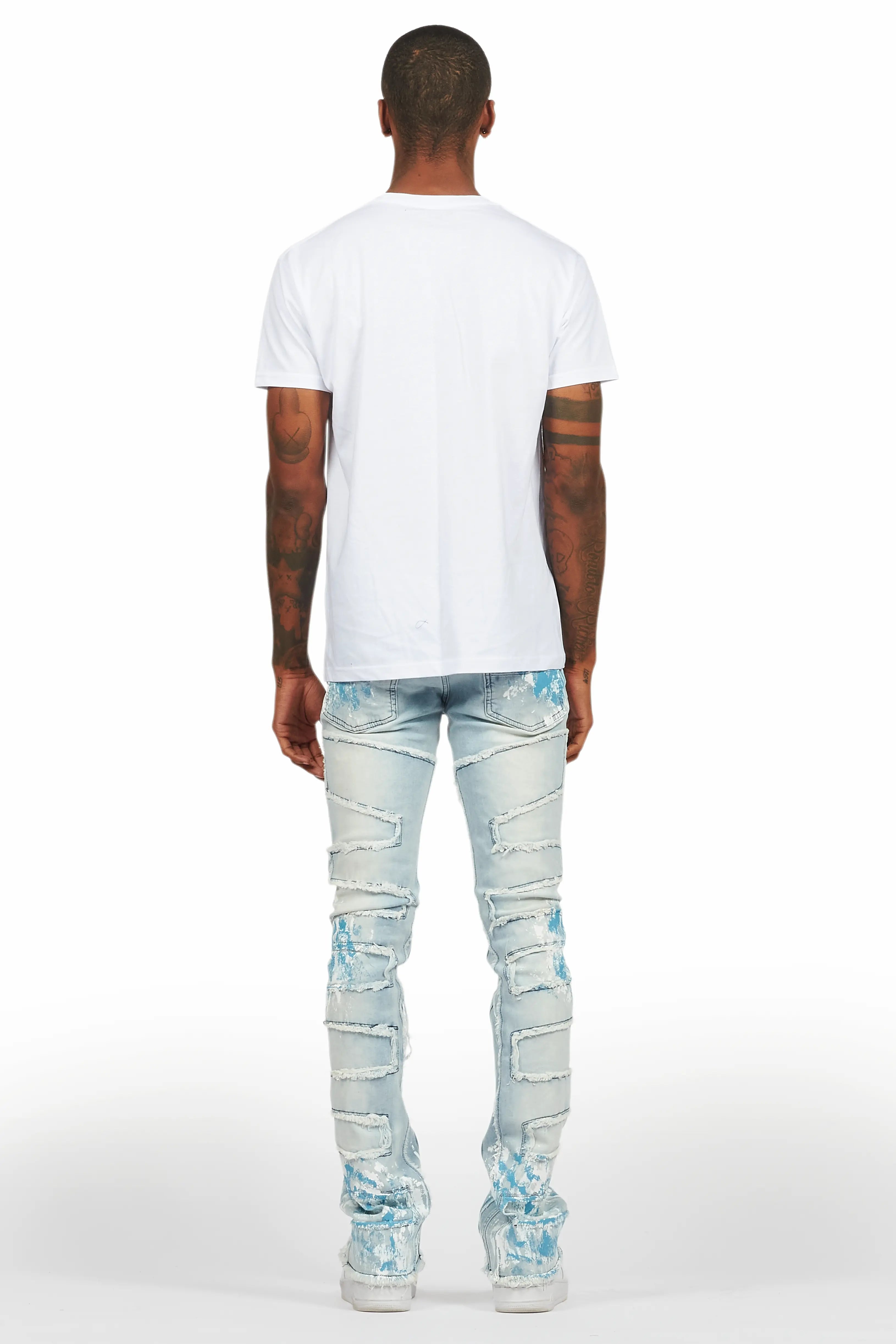 Saxon White/Blue T-Shirt/Stacked Flare Jean Set