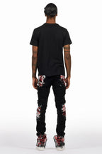 Saxon Black/Red T-Shirt/Stacked Flare Jean Set