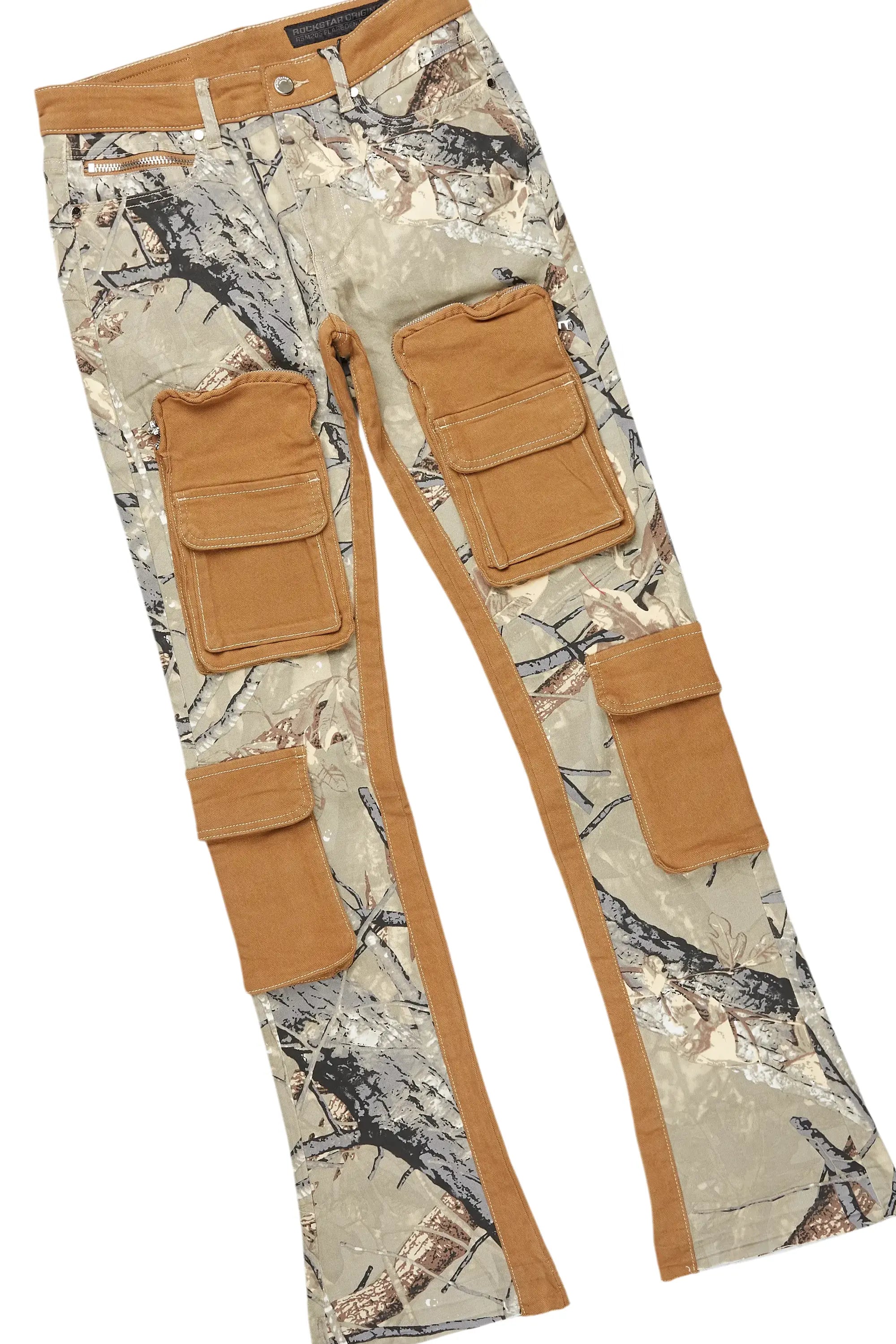 Boys Semaj Vintage Beige Hoodie/Stacked Flare Jean Set