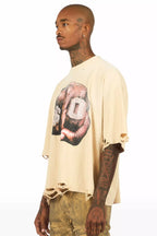 Janus Beige Boxy Crop T-Shirt