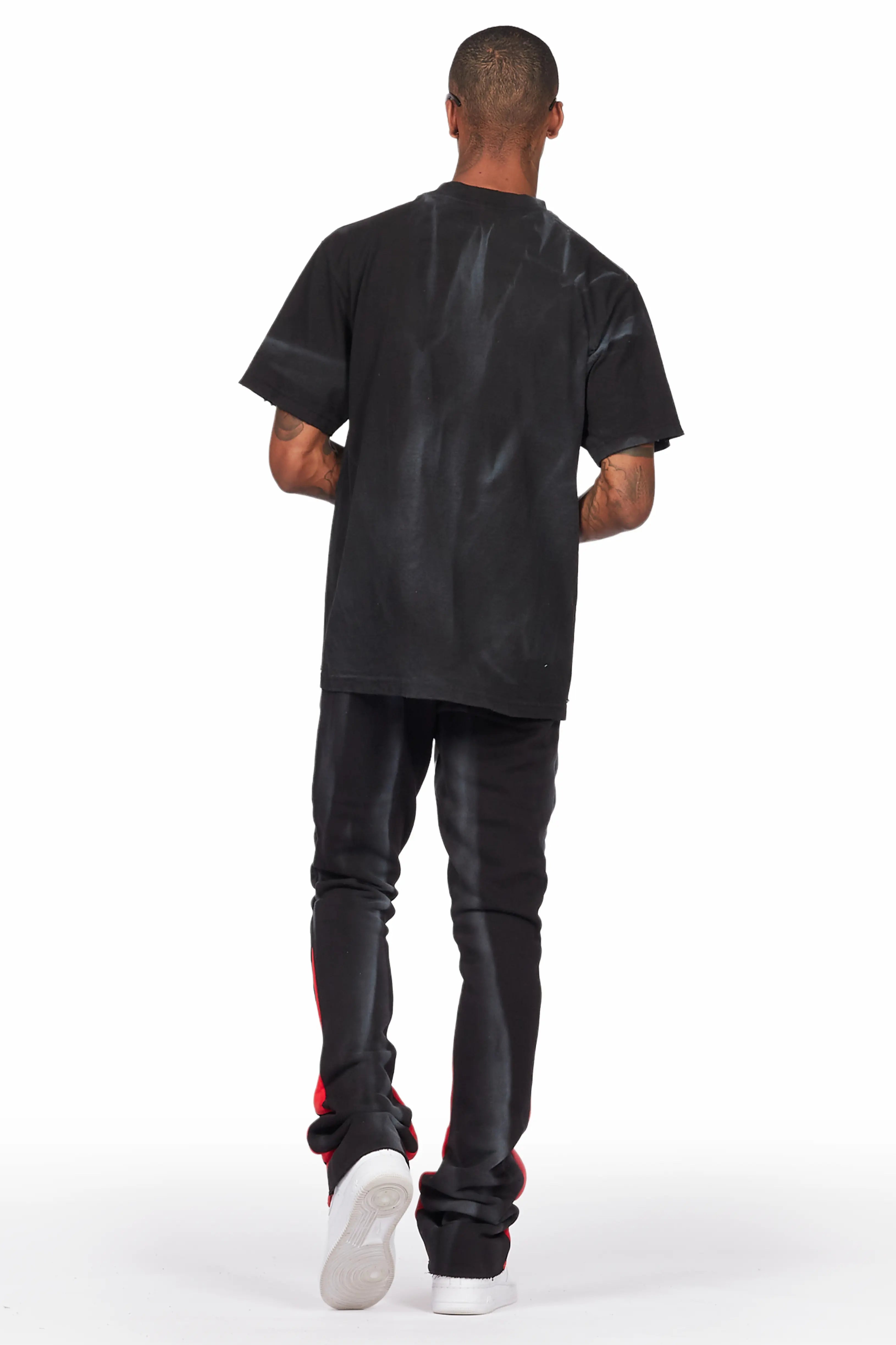 Firoz Black/White Graphic Stacked Flare Pant