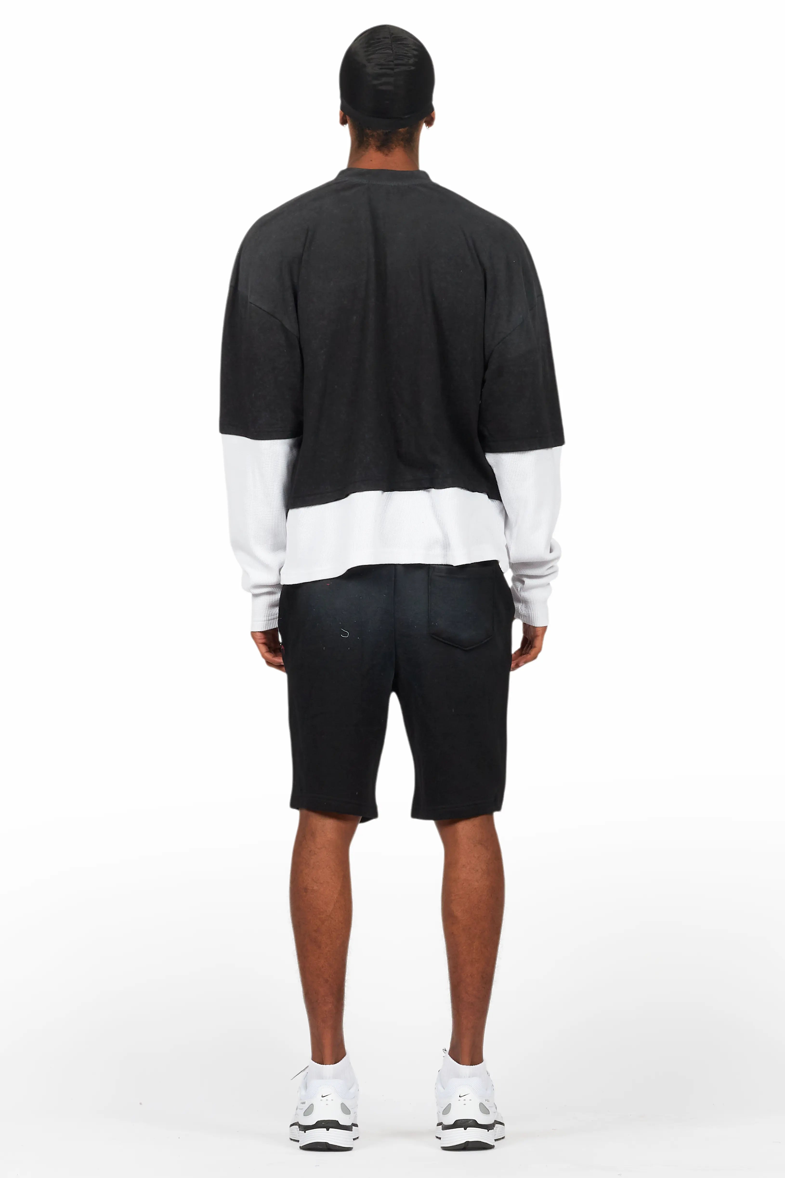 Darien Black Double Layer T-Shirt Short Set