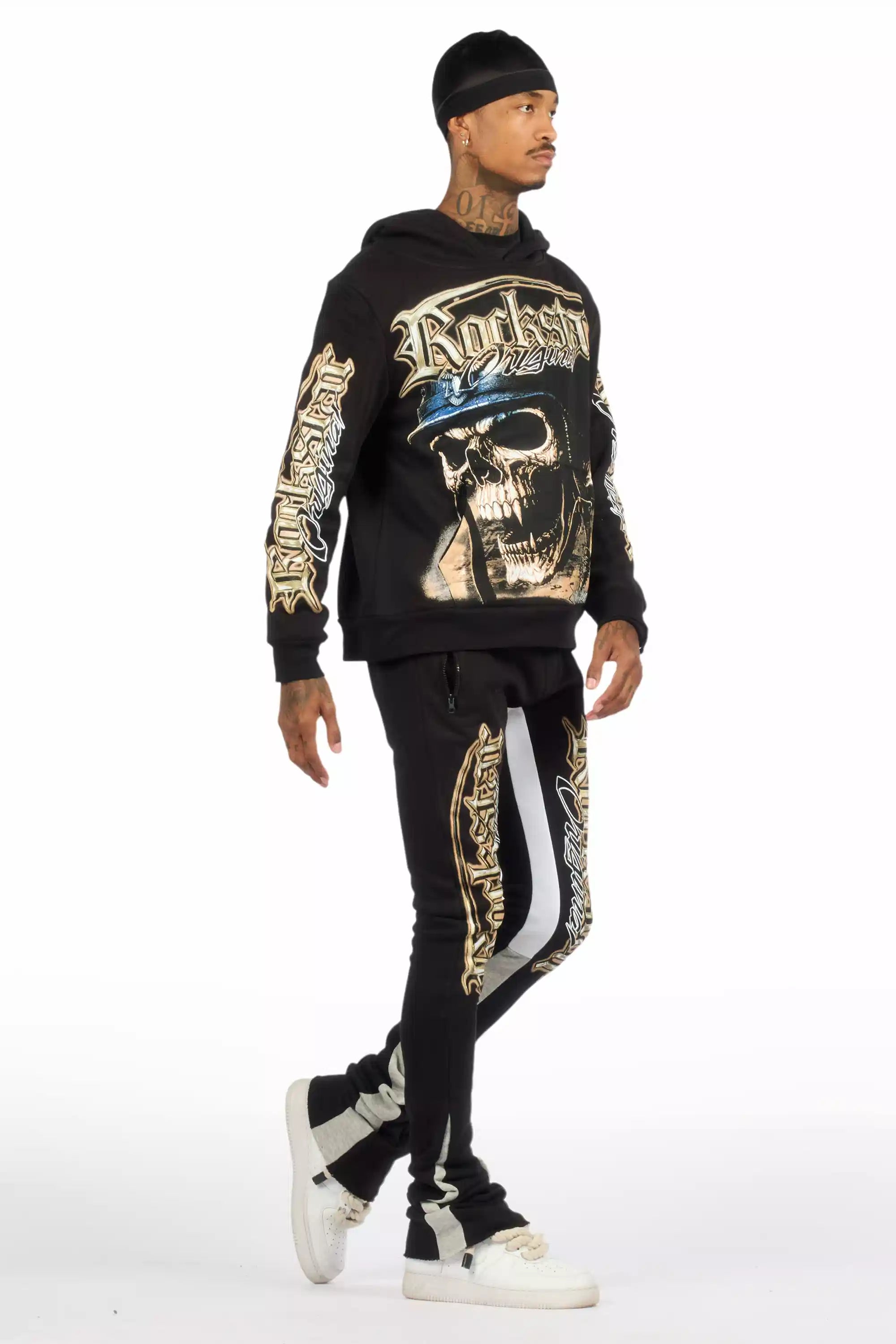 Kyce Black/Beige Hoodie/Super Stacked Track Set