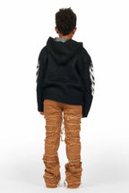Boys Kanan Black Mohair Hoodie/Stacked Flare Jean Set