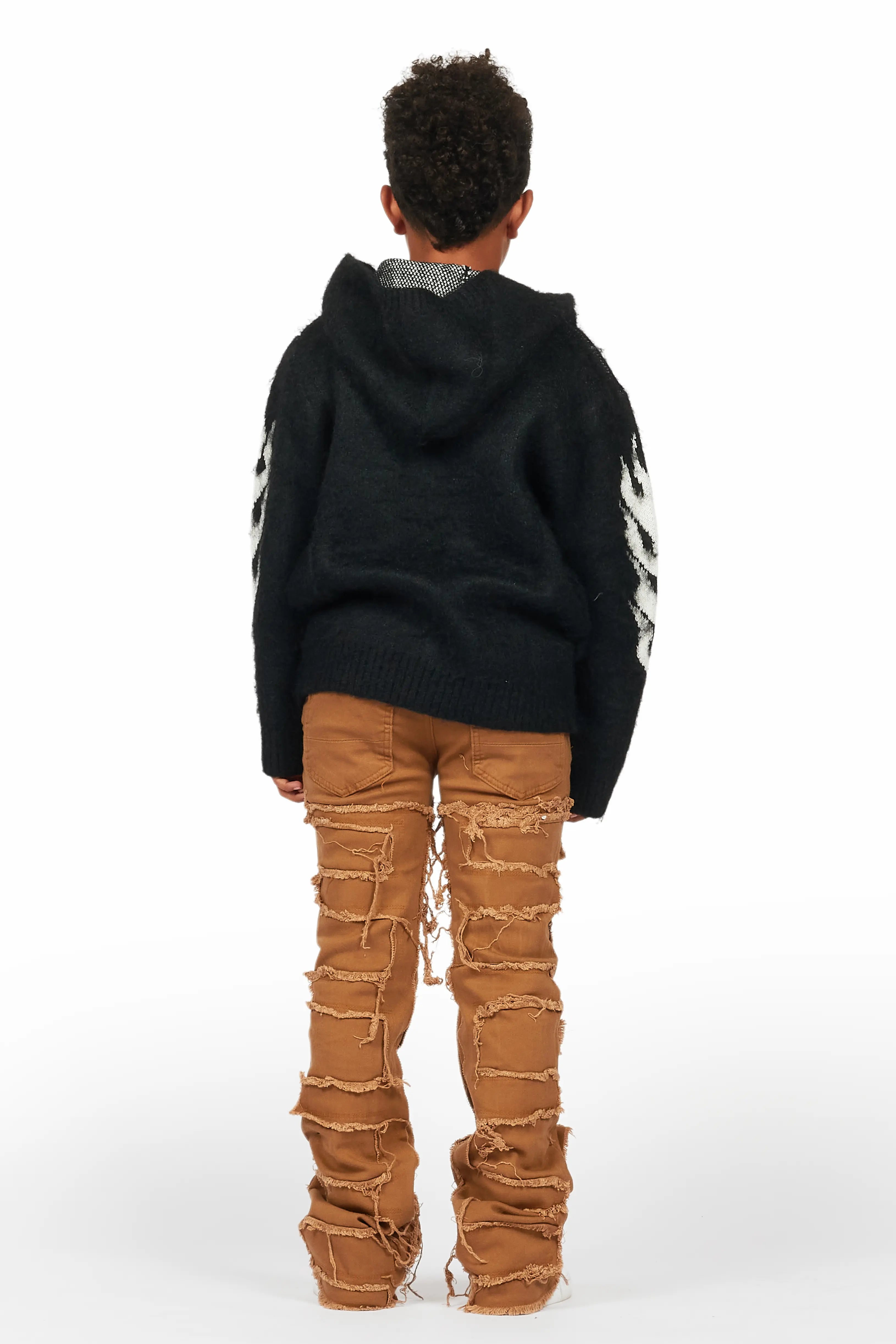 Boys Kanan Black Mohair Hoodie/Stacked Flare Jean Set