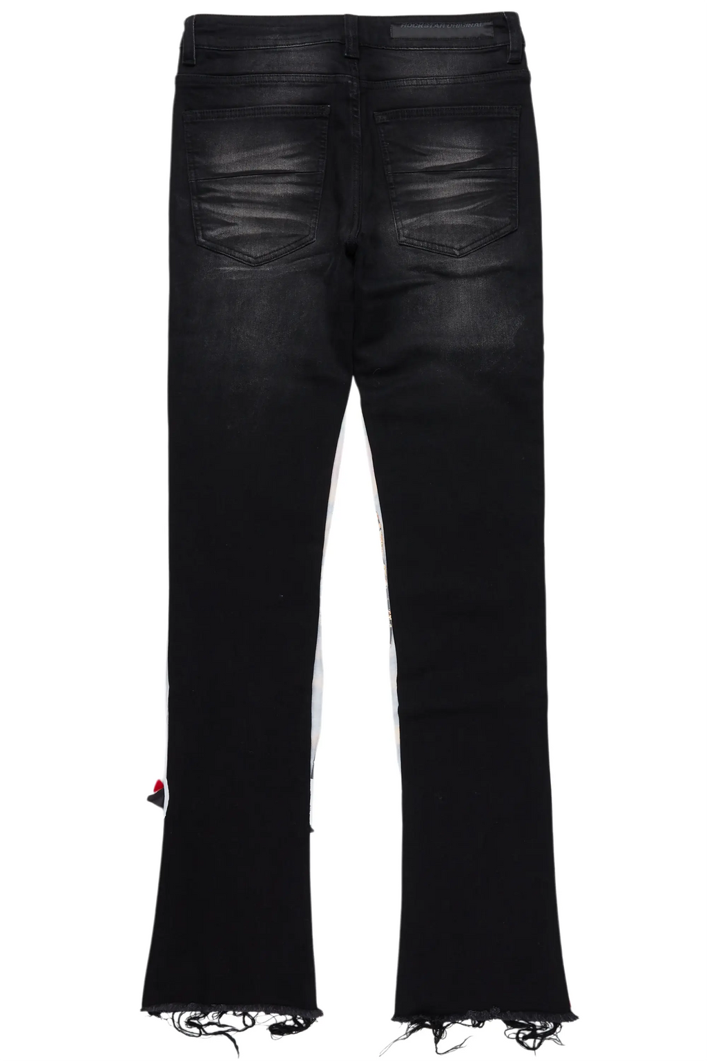 Savage Black/Red Patchwork Stacked Flare Jean
