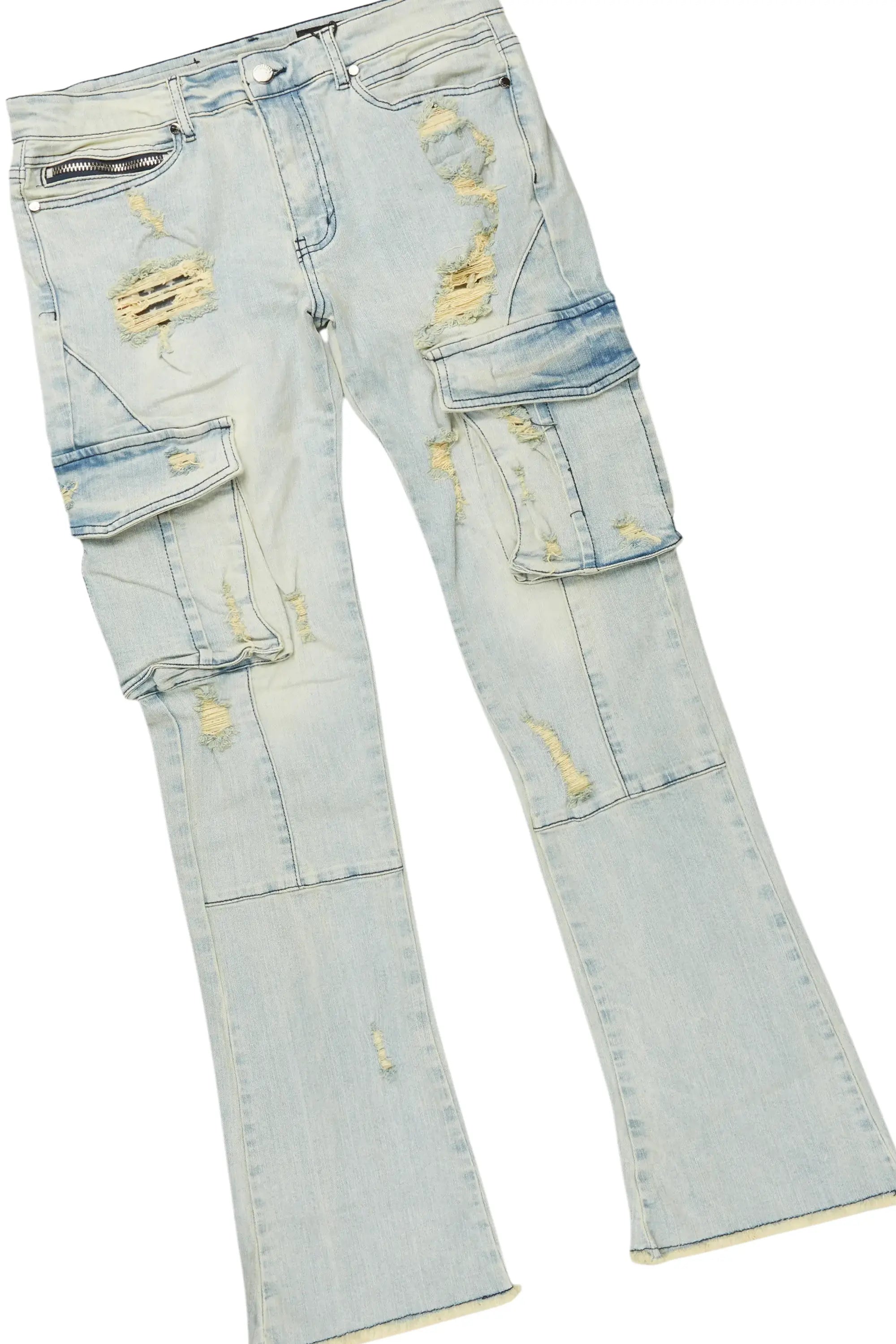 Boys Ceron Vintage Beige Hoodie/Stacked Flare Jean Set