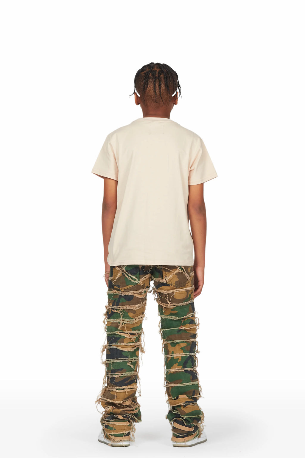 Boys Sabbath Beige/Camo T-Shirt/Stacked Flare Jean Set