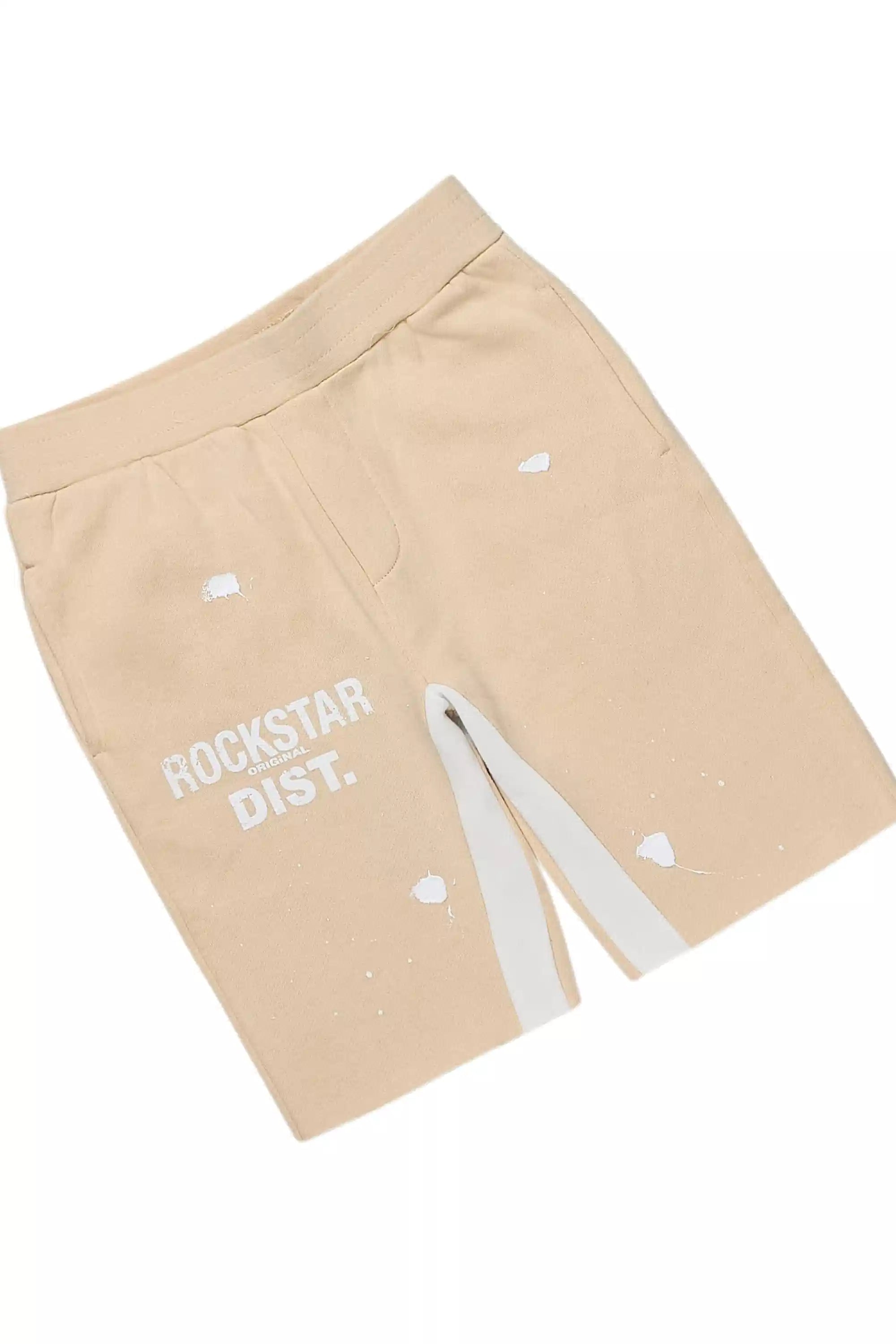 Boys Raffer Beige Hoodie Short Set
