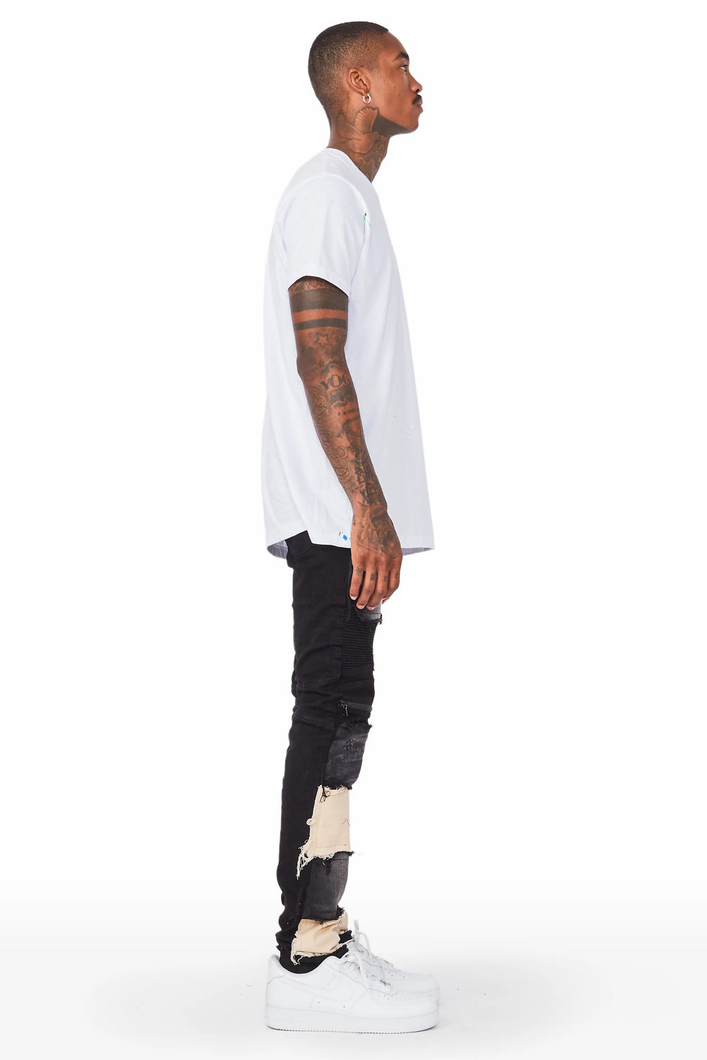 Edric Black Patchwork Biker Jean