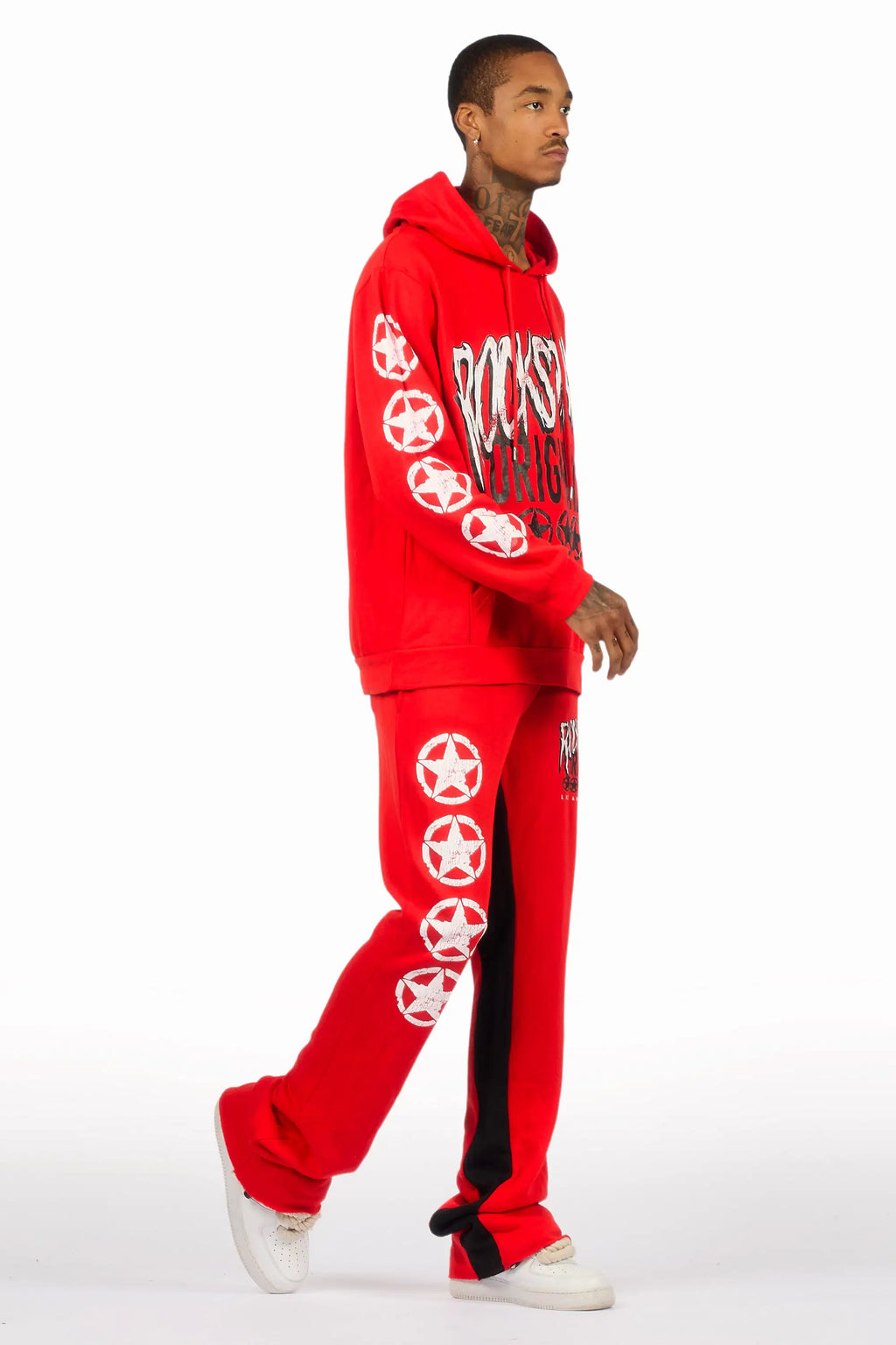 Wizzurd Red/Black Hoodie/Baggy Stacked Track Set