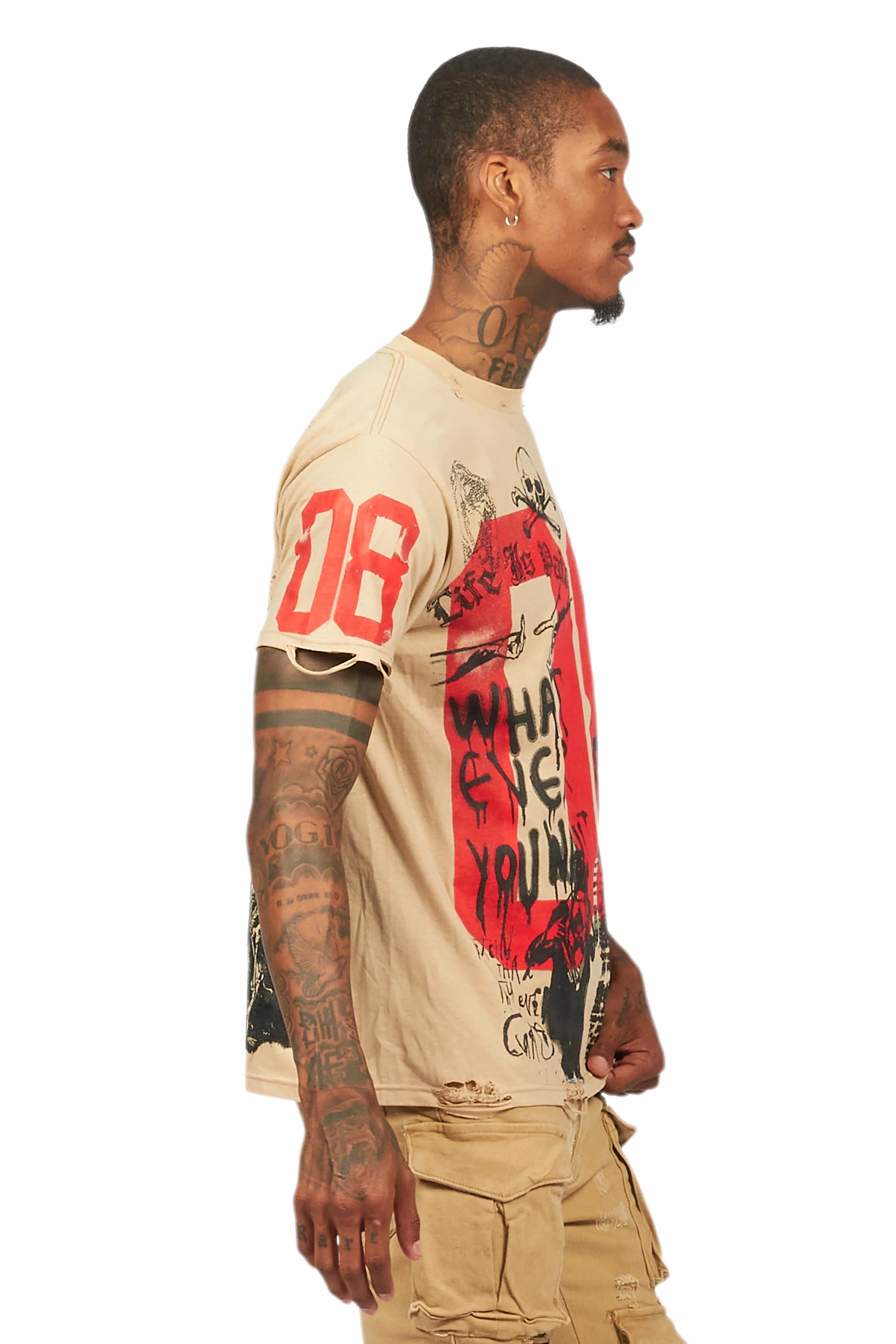 Grill Beige Graphic Oversized T-Shirt