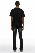 Amina Black Washed T-Shirt Stacked Flare Jean Set