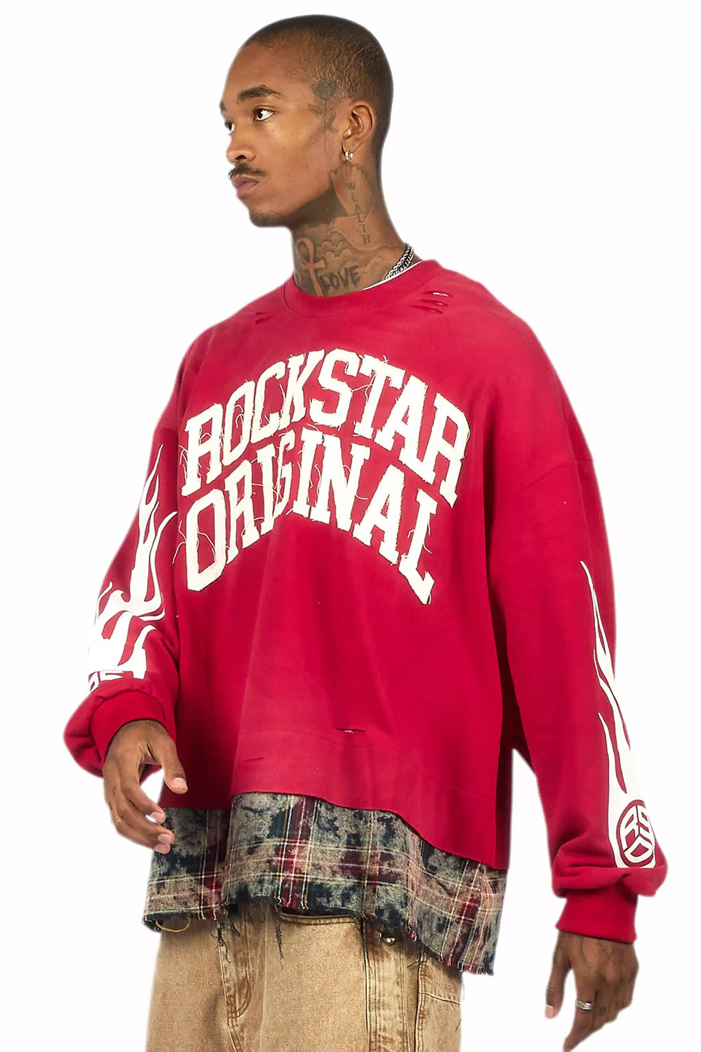 Swerve Red Graphic Flannel Crewneck