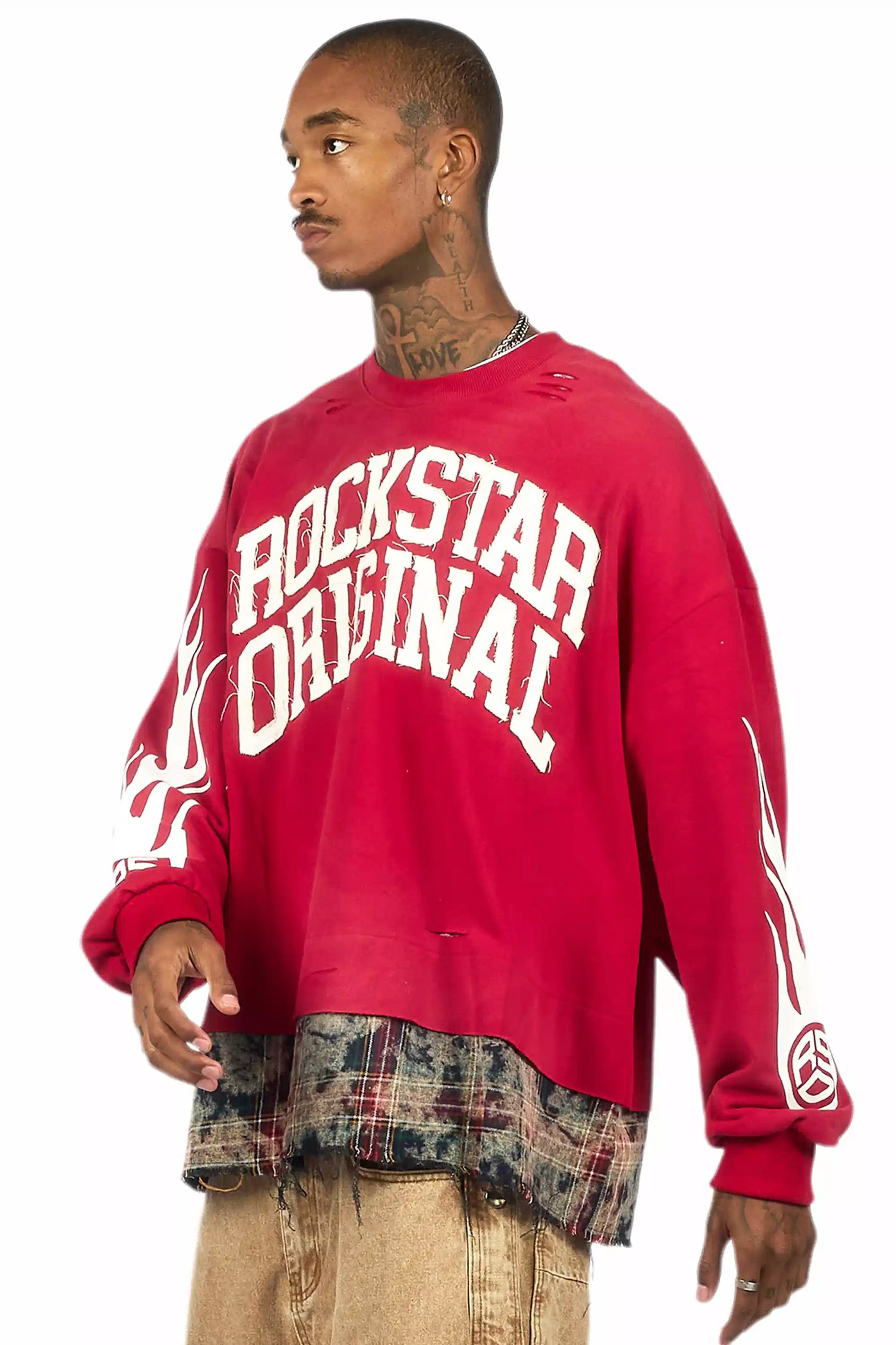 Swerve Red Graphic Flannel Crewneck