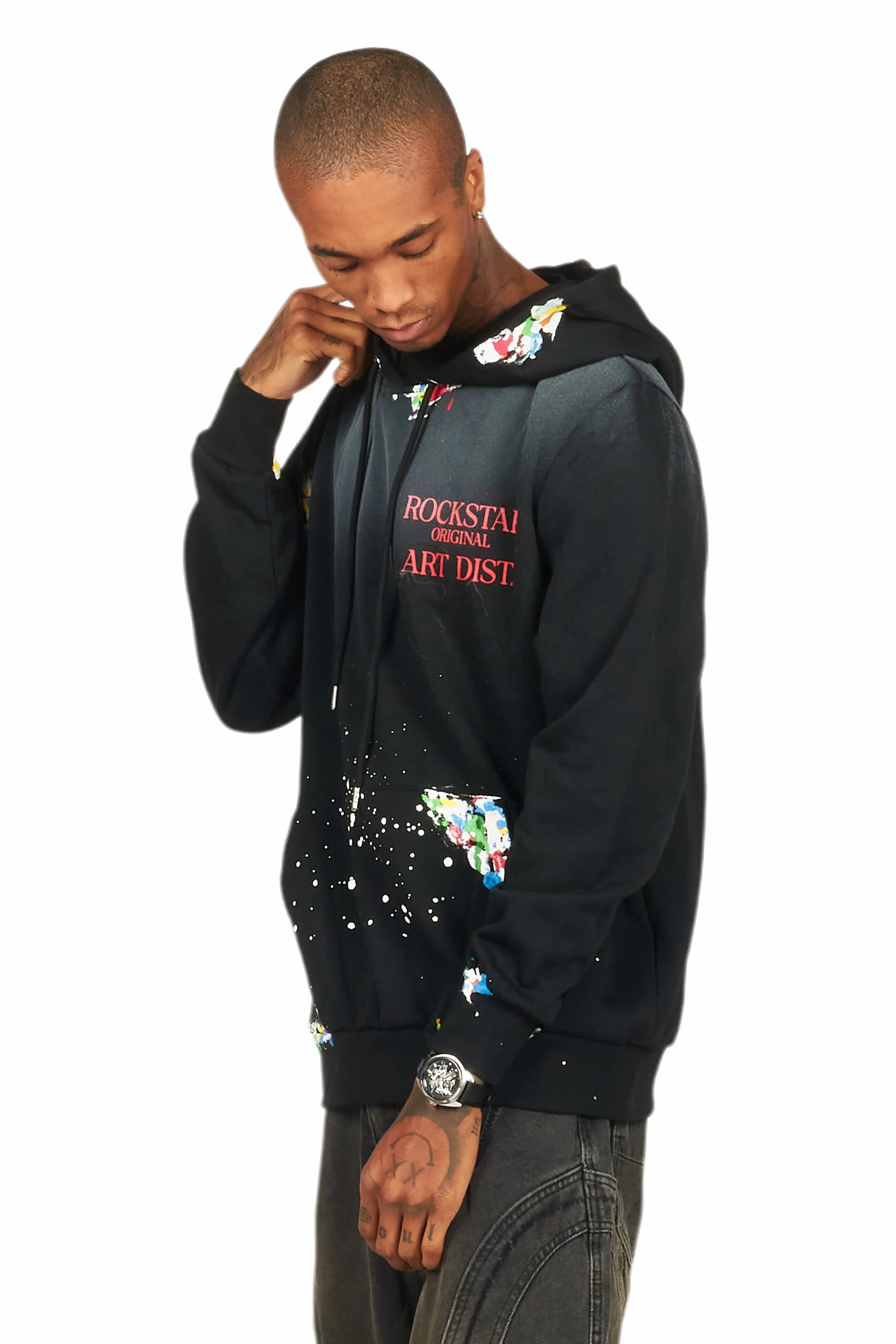 Rockstar Art Dist. Black/Red Graphic Hoodie