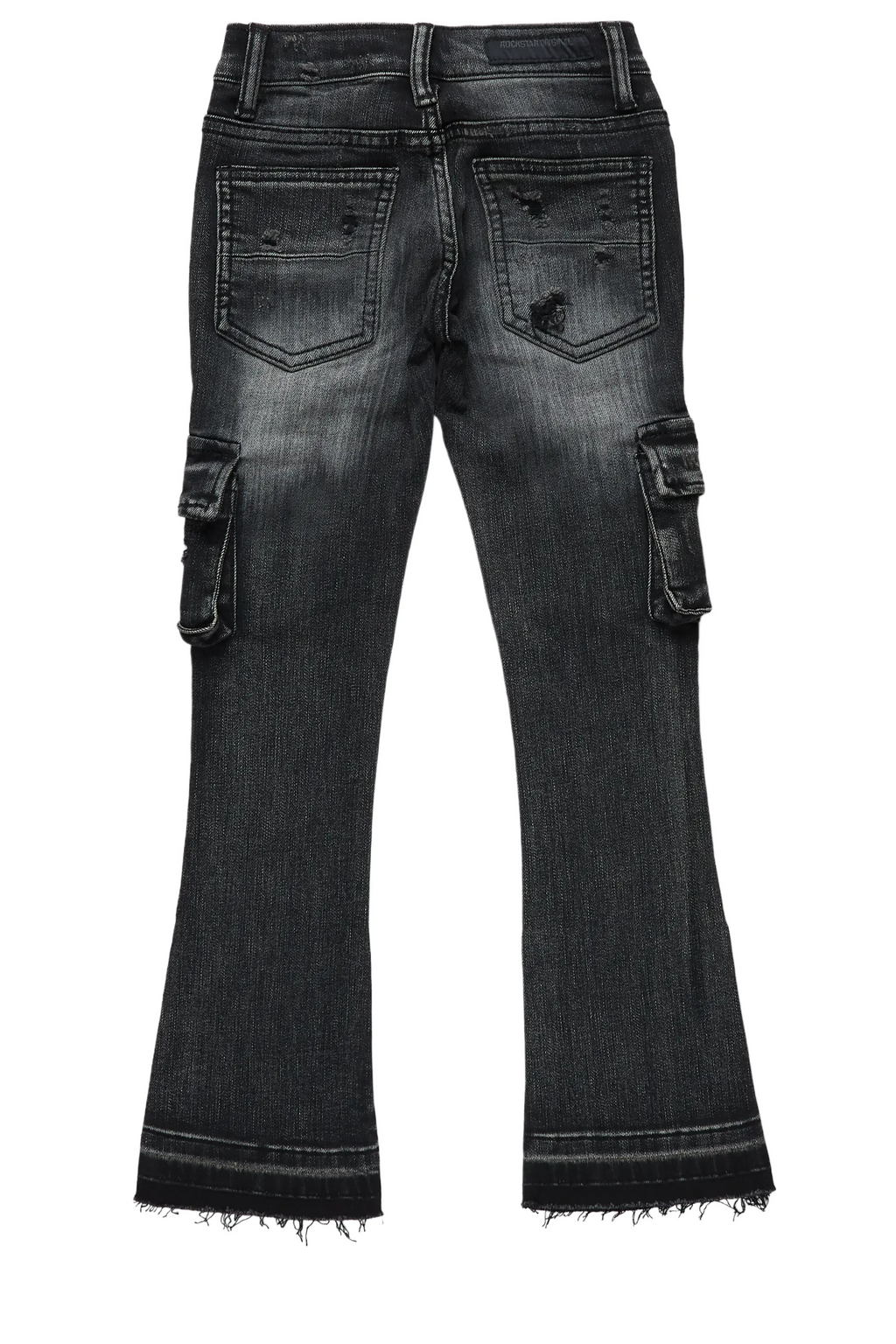 Boys Zaire Grey Cargo Super Stacked Flare Jean