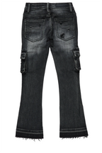 Boys Zaire Grey Cargo Super Stacked Flare Jean